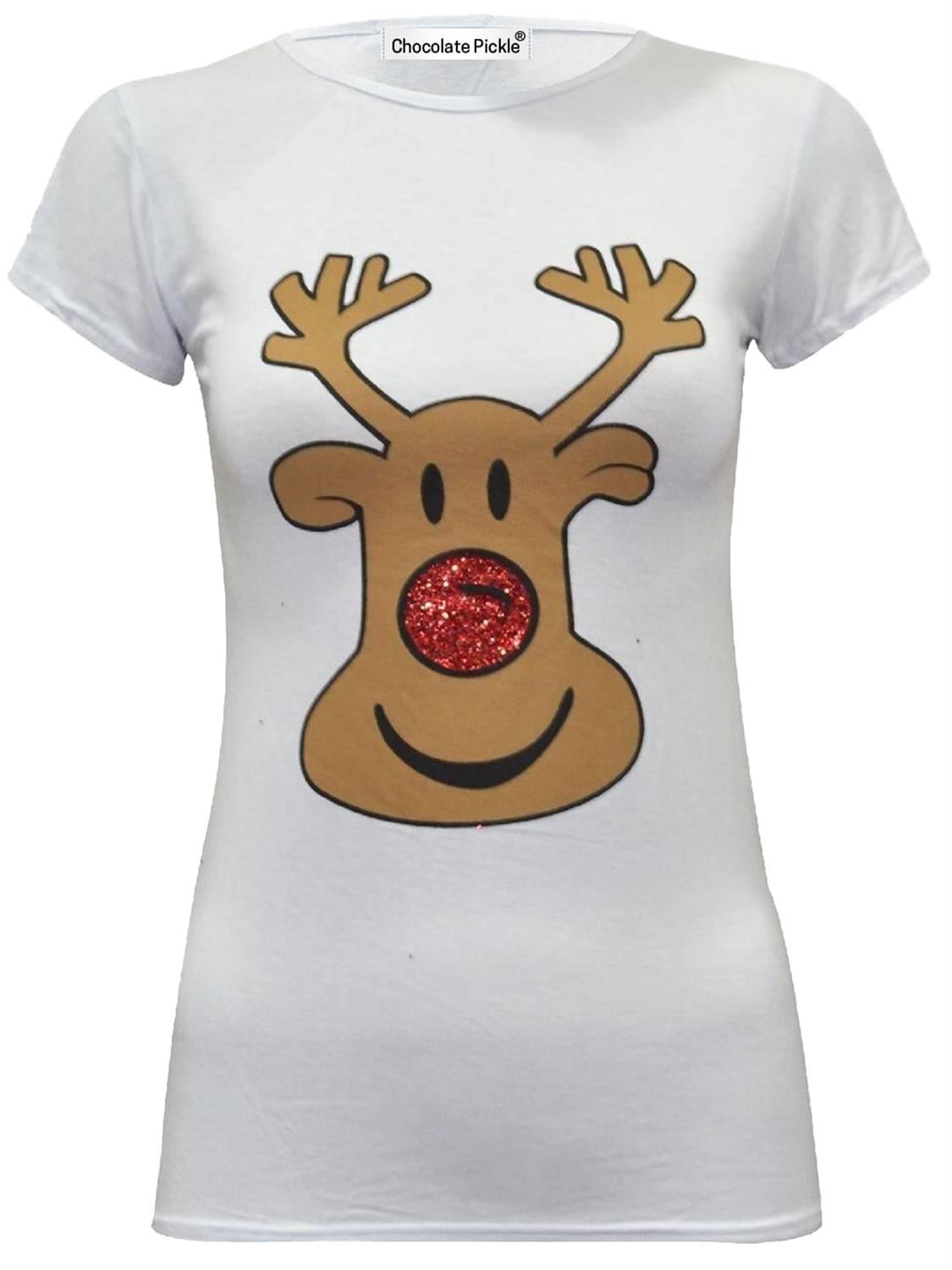 New Ladies Novelty Christmas Rudolph Merry Festive Gift Xmas TShirt