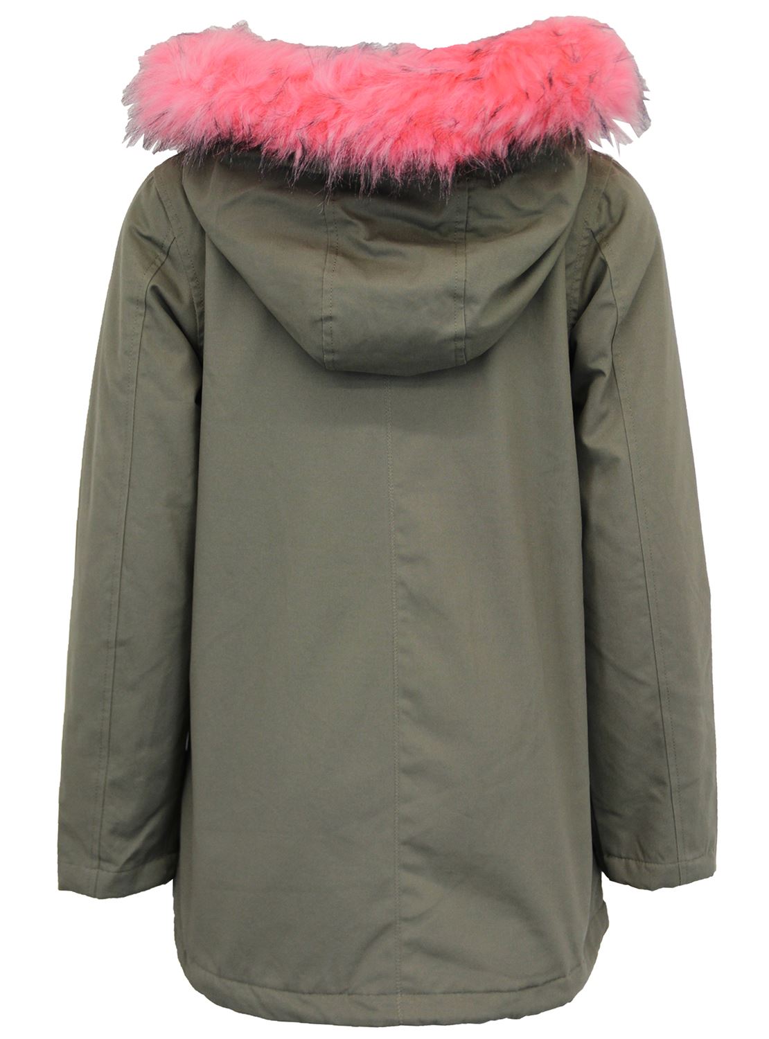 New Womens Pale Pink Fur Hooded Fleece Lined Parka Jacket Winter Coat 8-16