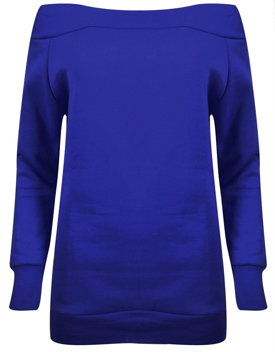 New Ladies Off Shoulder Thermal Sweat Shirt Long Sleeve Jumpers 8-14 | eBay