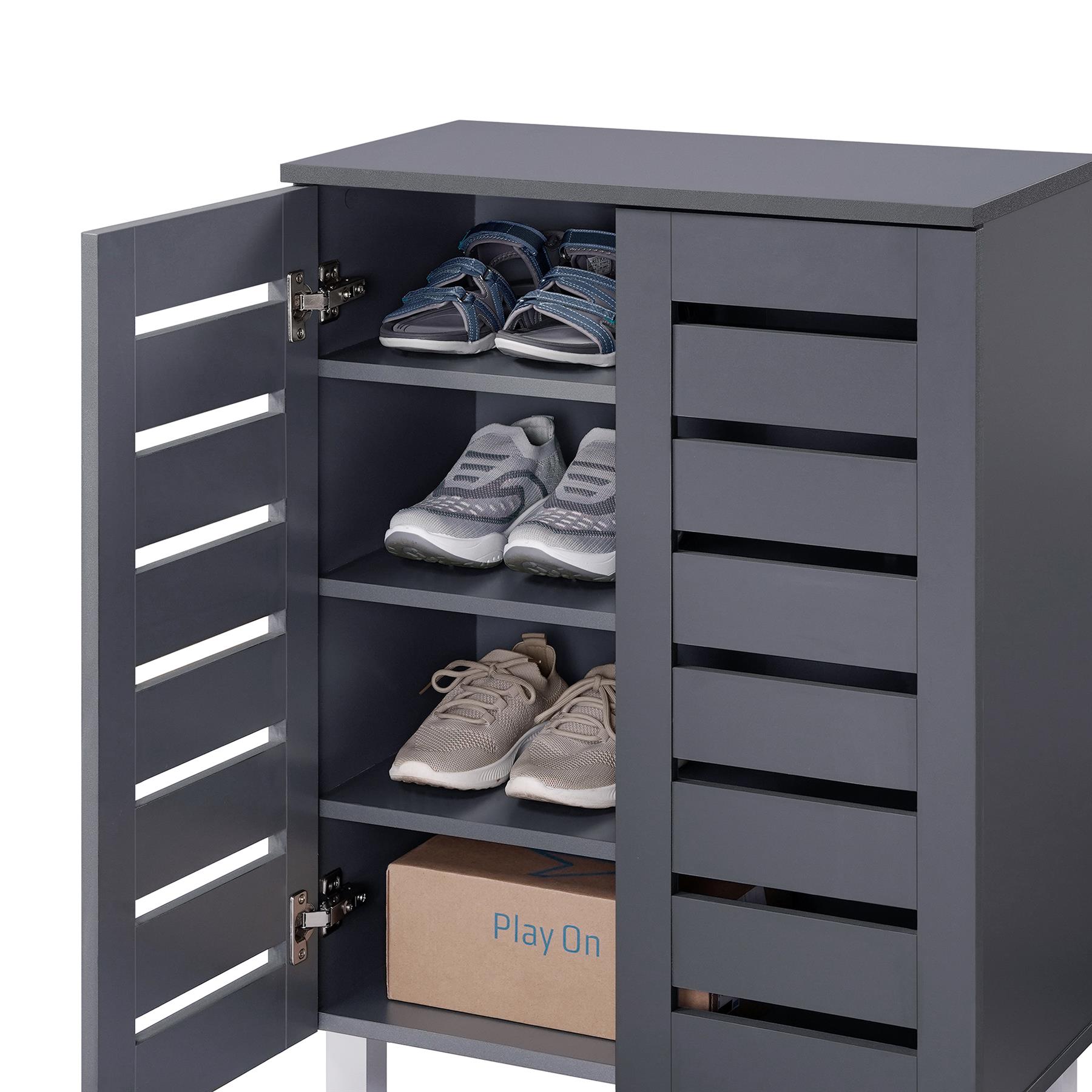 Euston 2 & 3 Door Wooden Shoe Storage Cabinet Rack Stand Cupboard Slatted Doors - Picture 6 of 71