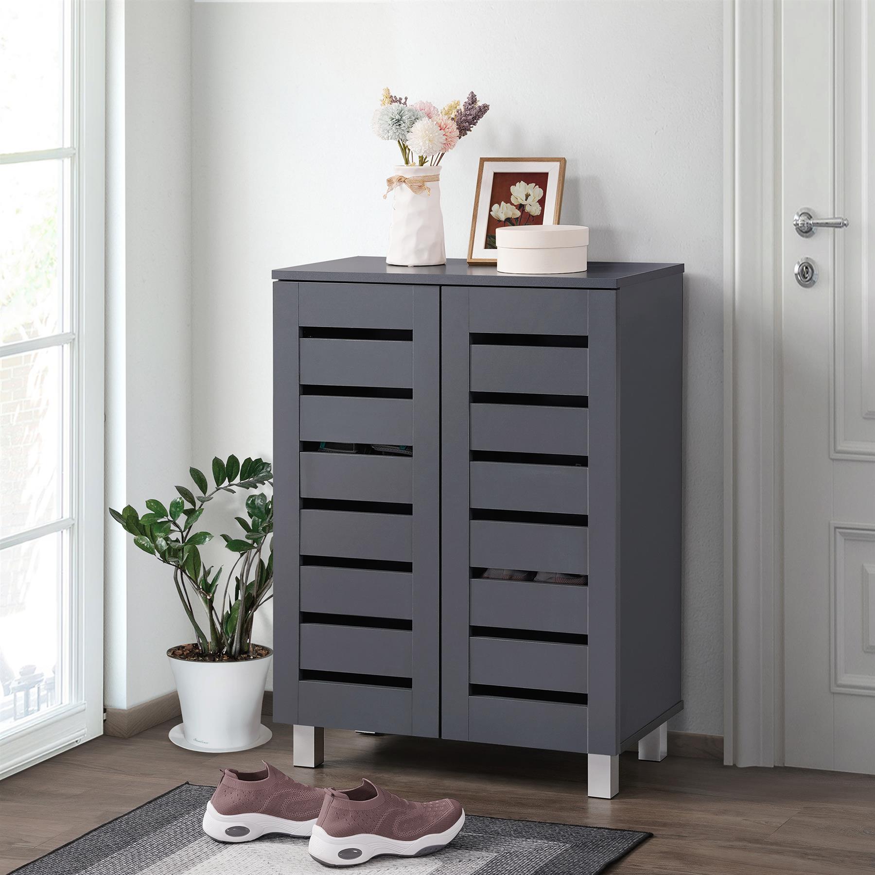 Euston 2 & 3 Door Wooden Shoe Storage Cabinet Rack Stand Cupboard Slatted Doors - Picture 10 of 71