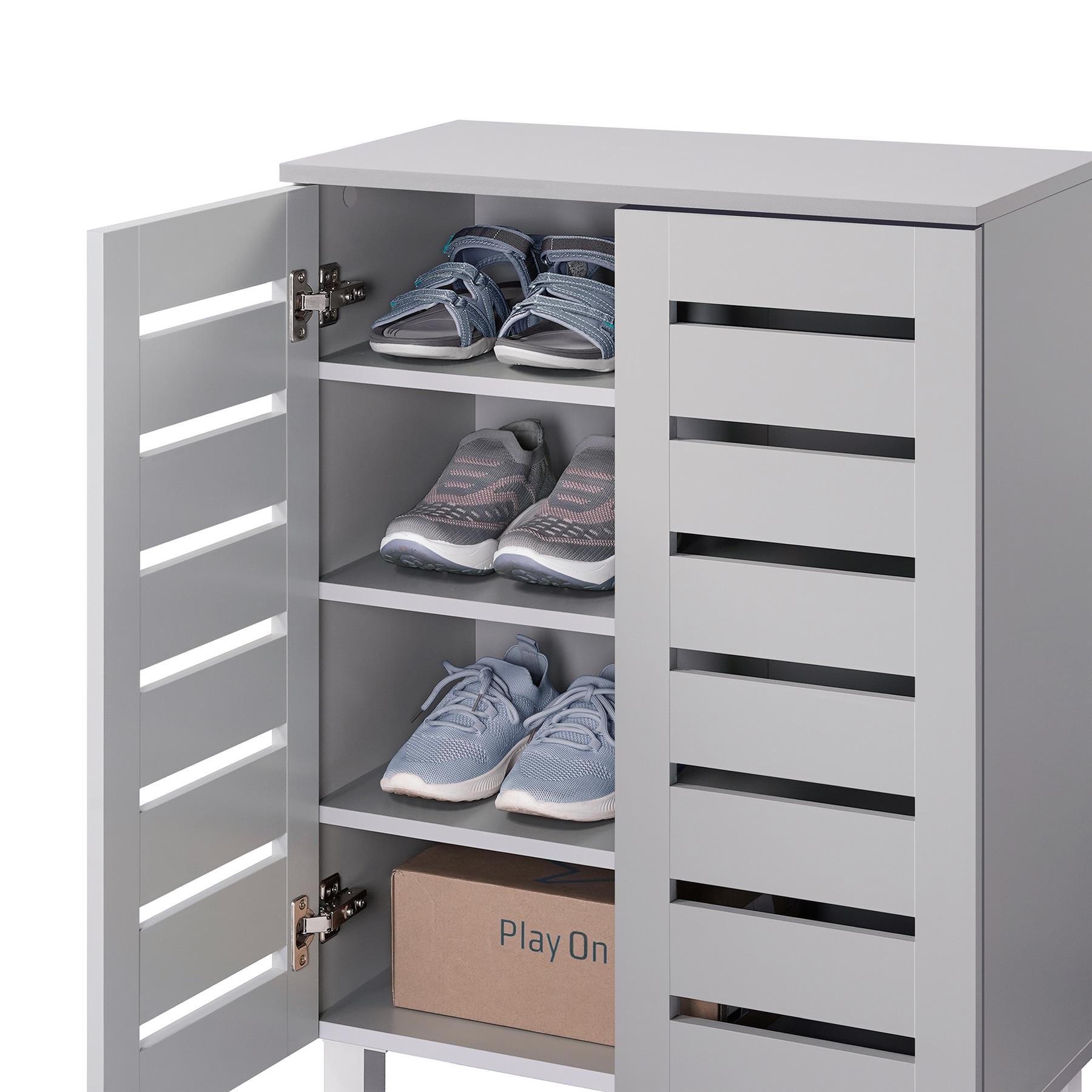Euston 2 & 3 Door Wooden Shoe Storage Cabinet Rack Stand Cupboard Slatted Doors - Picture 15 of 71