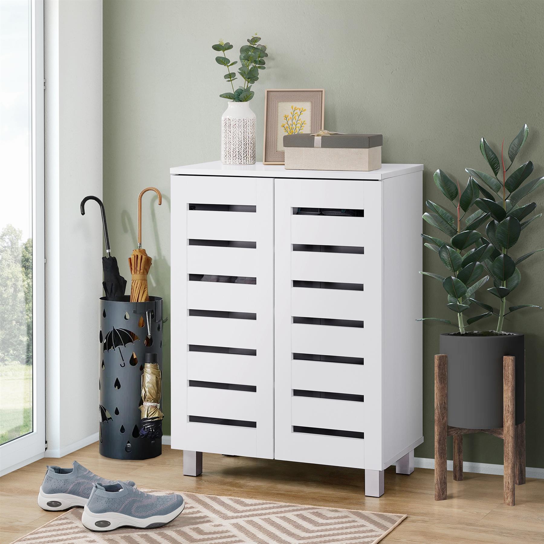 Euston 2 & 3 Door Wooden Shoe Storage Cabinet Rack Stand Cupboard Slatted Doors - Picture 37 of 71