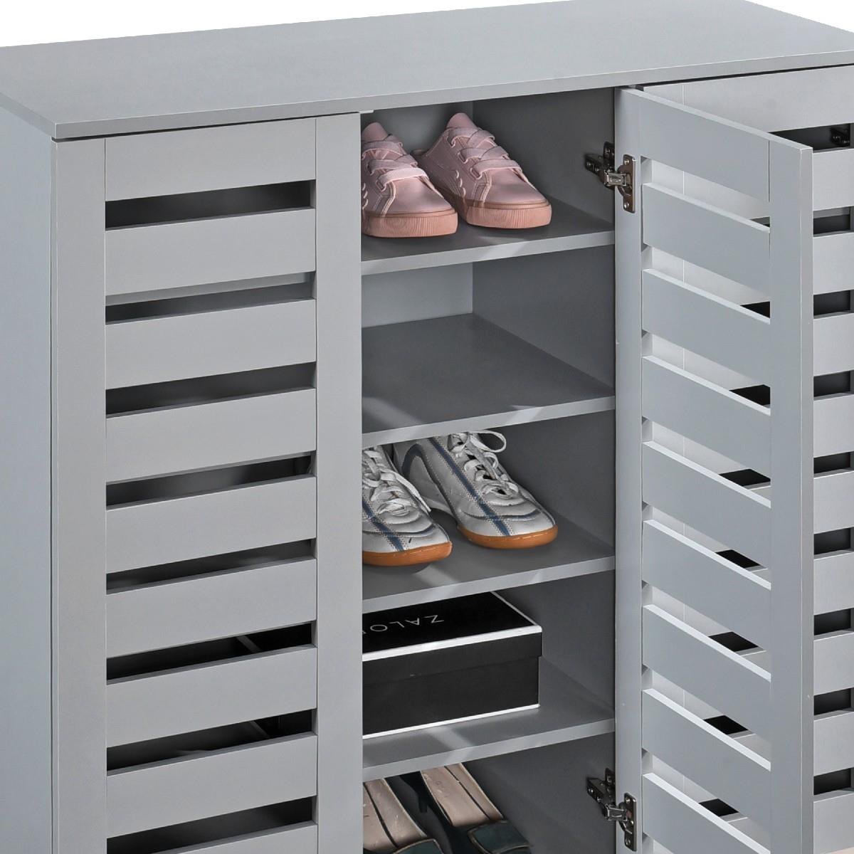 Euston 2 & 3 Door Wooden Shoe Storage Cabinet Rack Stand Cupboard Slatted Doors - Picture 50 of 71