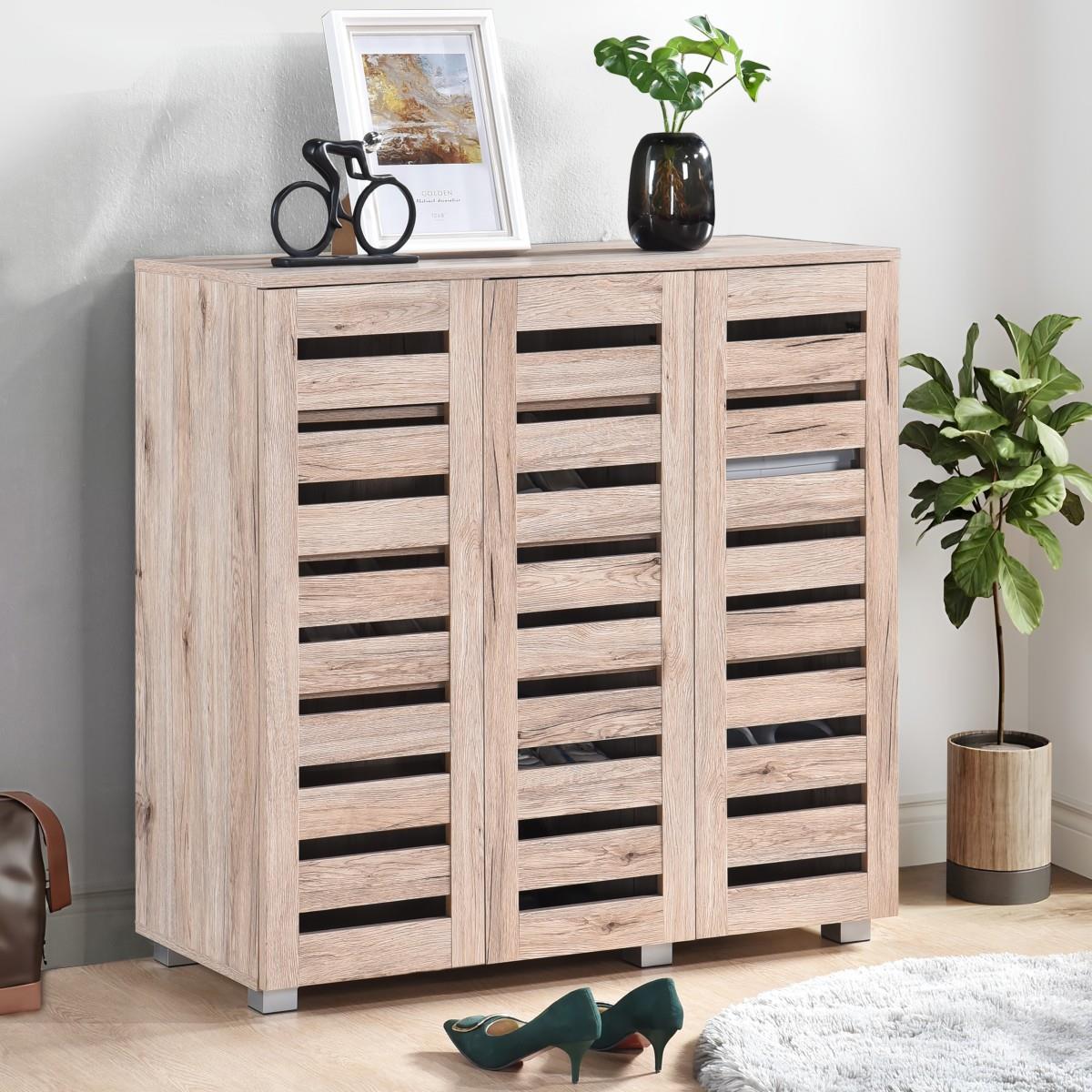 Euston 2 & 3 Door Wooden Shoe Storage Cabinet Rack Stand Cupboard Slatted Doors - Picture 55 of 71