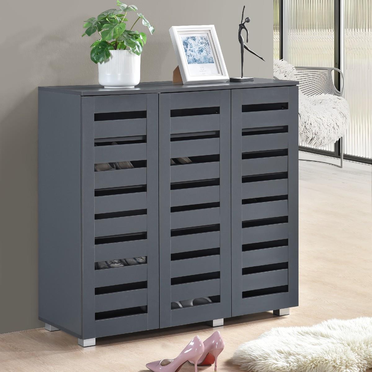Euston 2 & 3 Door Wooden Shoe Storage Cabinet Rack Stand Cupboard Slatted Doors - Picture 38 of 71