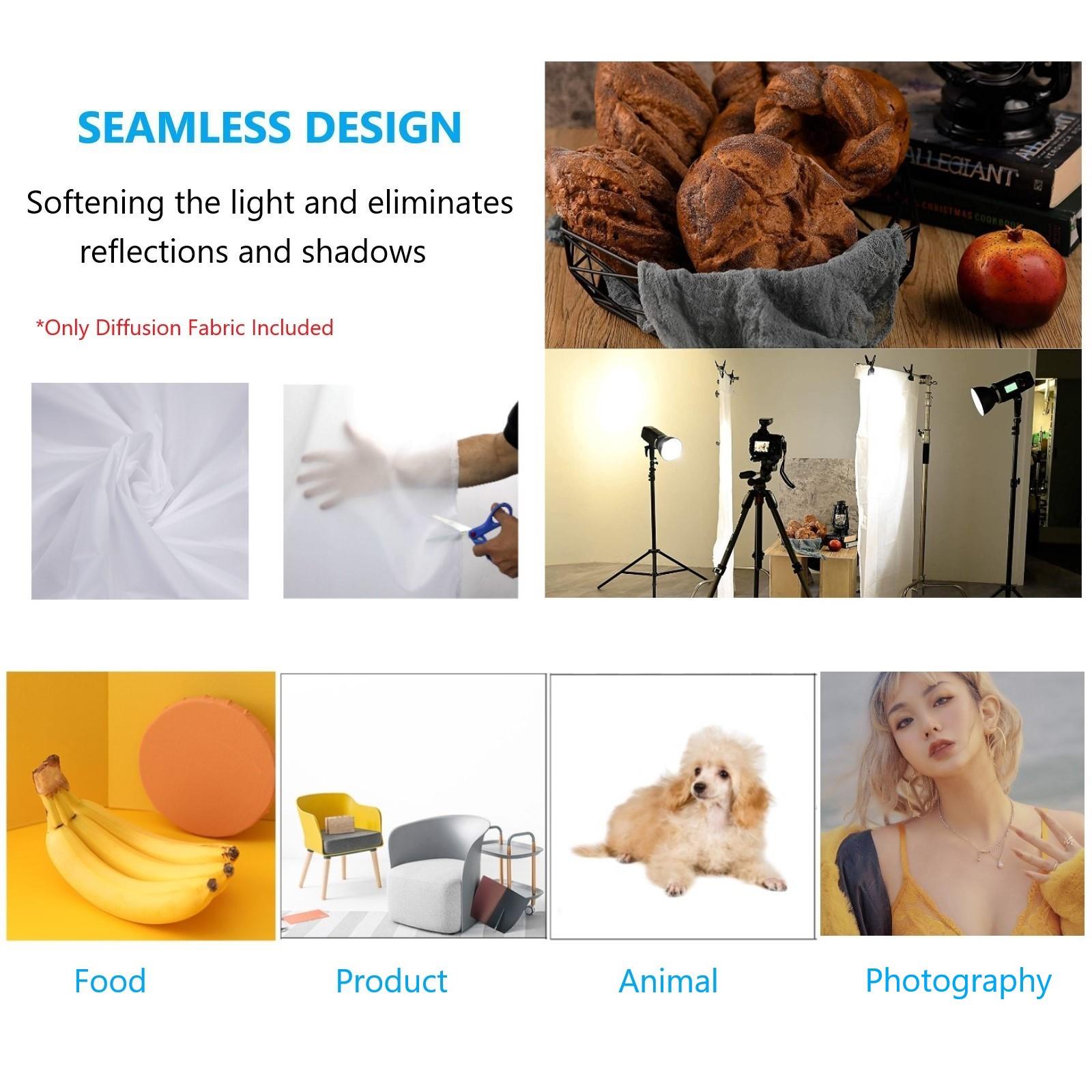 Tessuto di diffusione fai da te nylon seta bianca senza cuciture 1,5 x 1 m/3 m/6 m per illuminazione fotografica Regno Unito - Foto 17 di 35