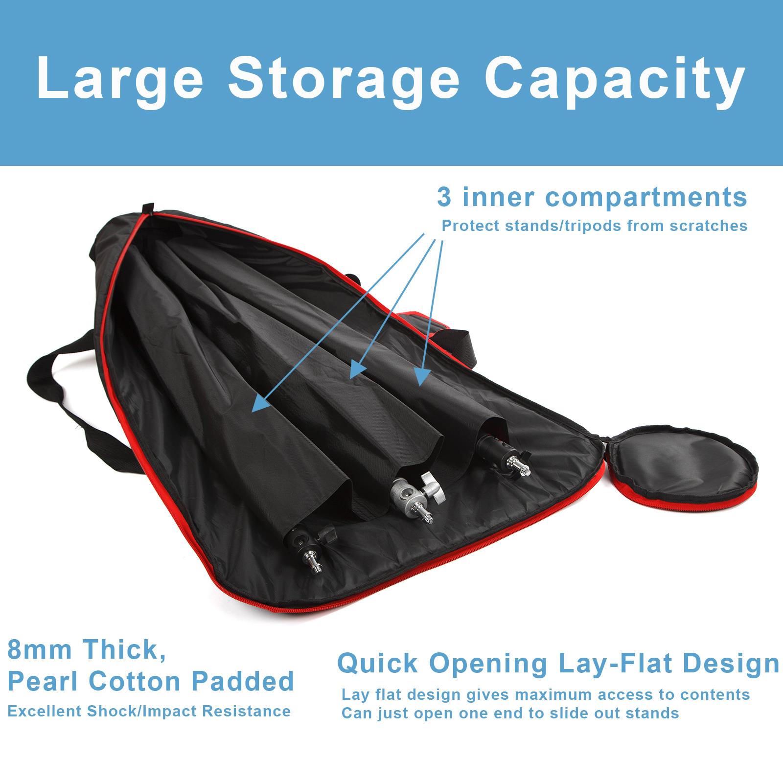 BOLLUMA Heavy-Duty Tripod Carrying Case Water Repellent Bag Padded Compartments - Picture 15 of 19