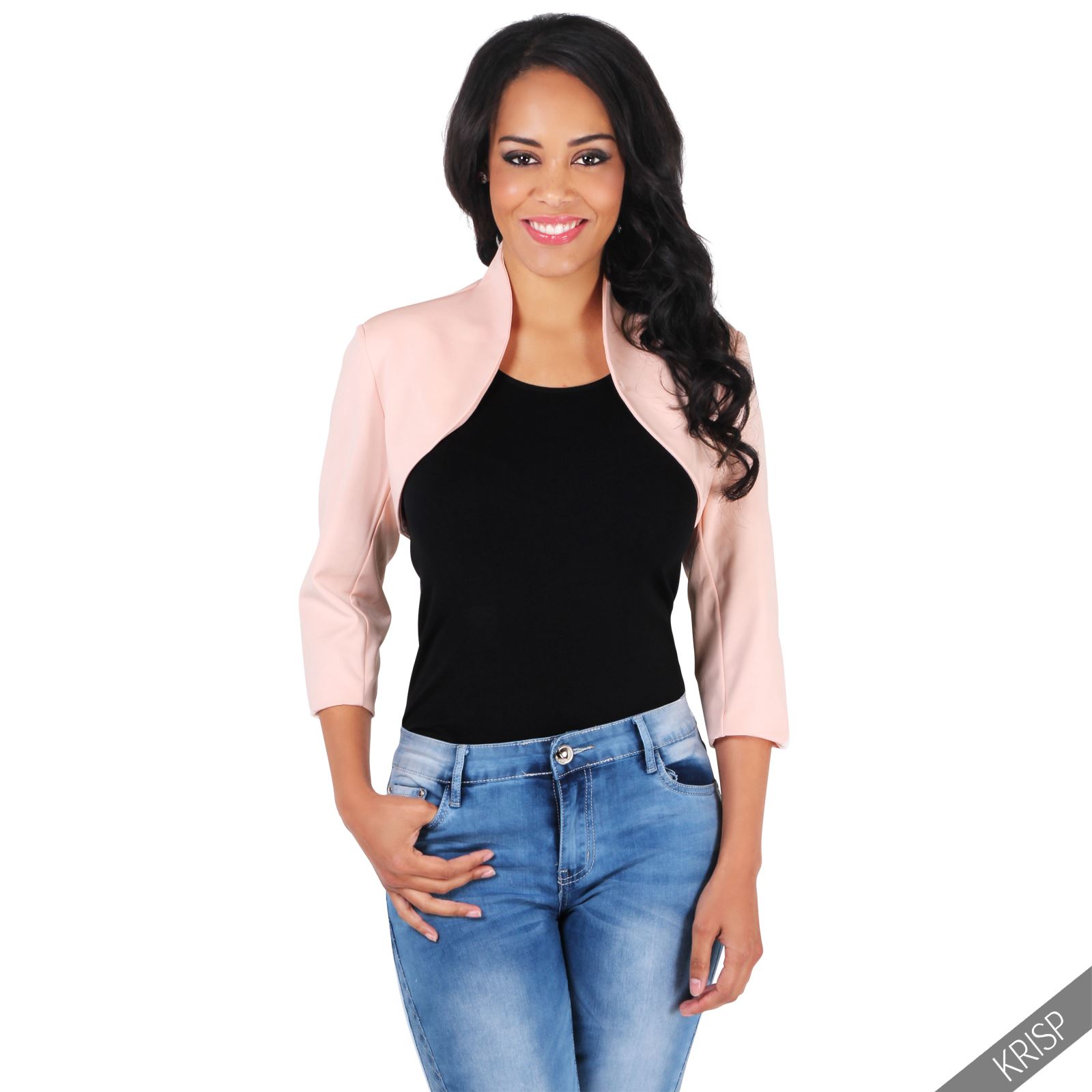 NEW Womens Tailored Shrug 3/4 Sleeve Cropped Bolero Top Party Blazer