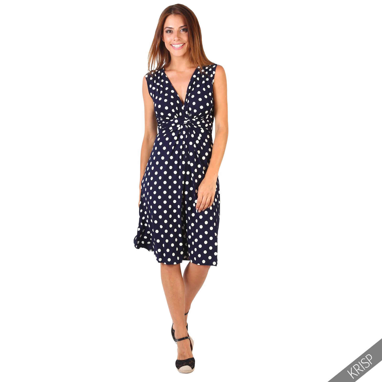 Womens Ladies Casual V-Neck Polka Dot Summer Dress Spotted Sundress US Size 4-16 | eBay