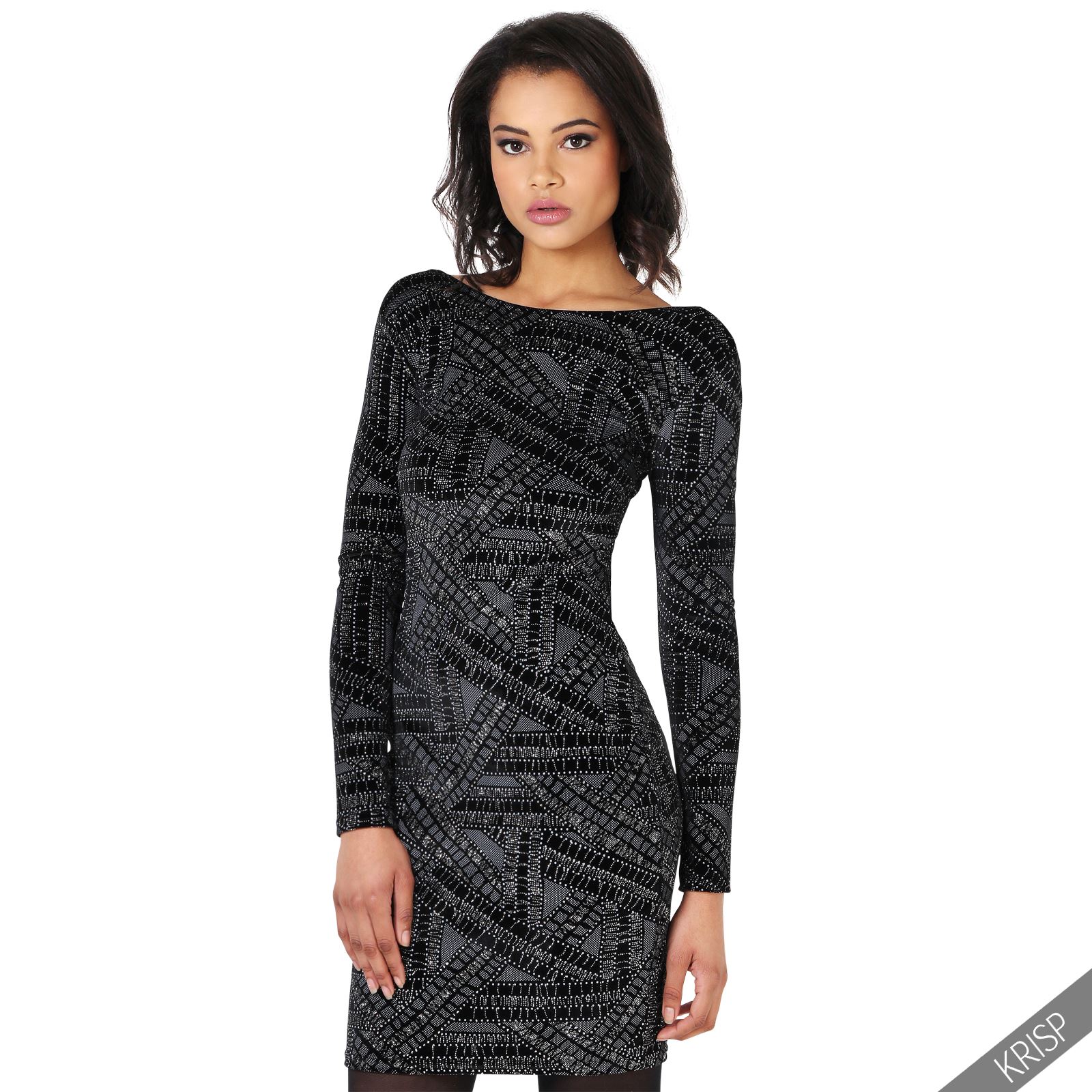 Womens Evening Sparkly Velvet Bodycon Stretch Dress Ladies Party Mini Tunic Top | eBay