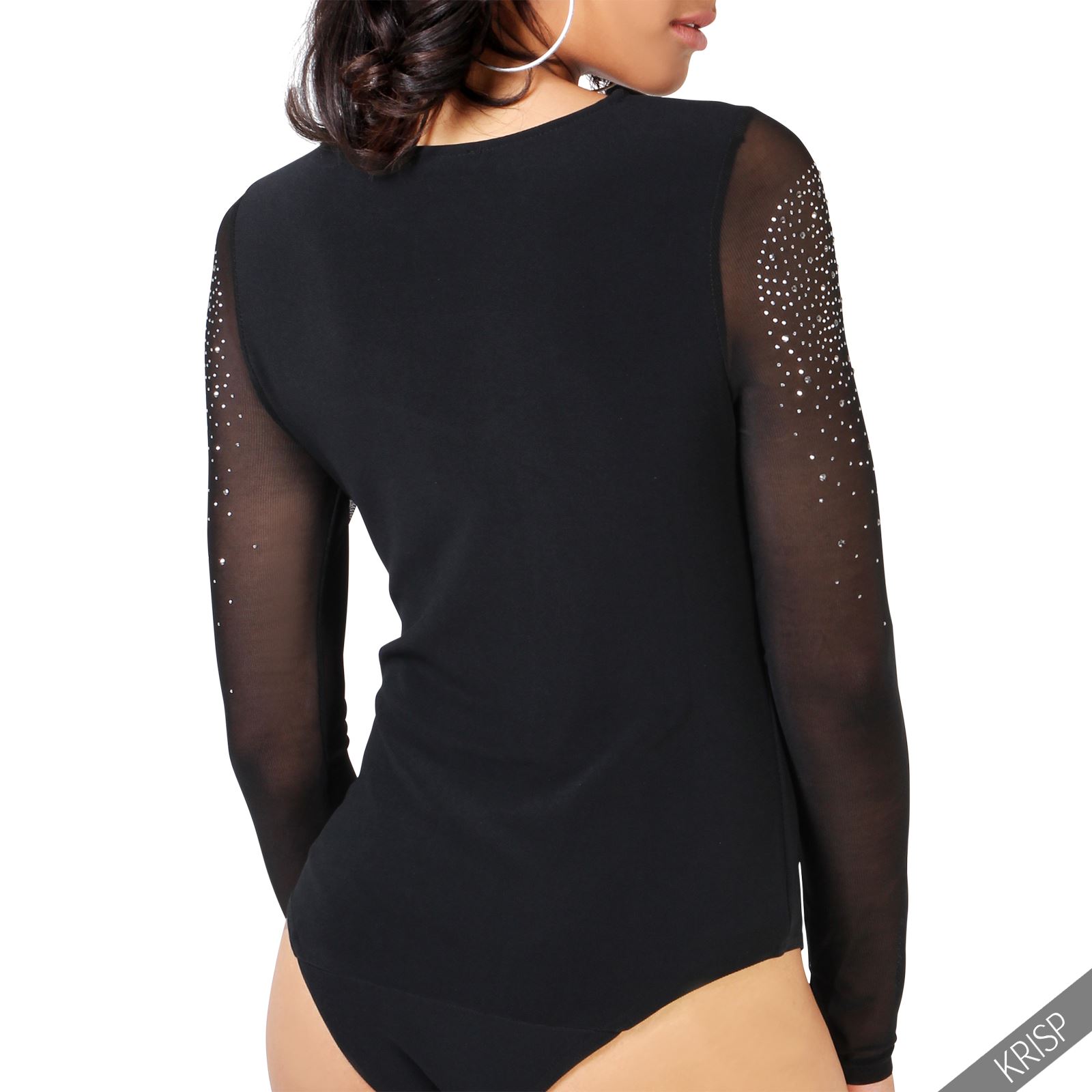 Womens Sexy Zip V Plunge Mesh Sleeve Body Vest Top Bodysuit Blouse