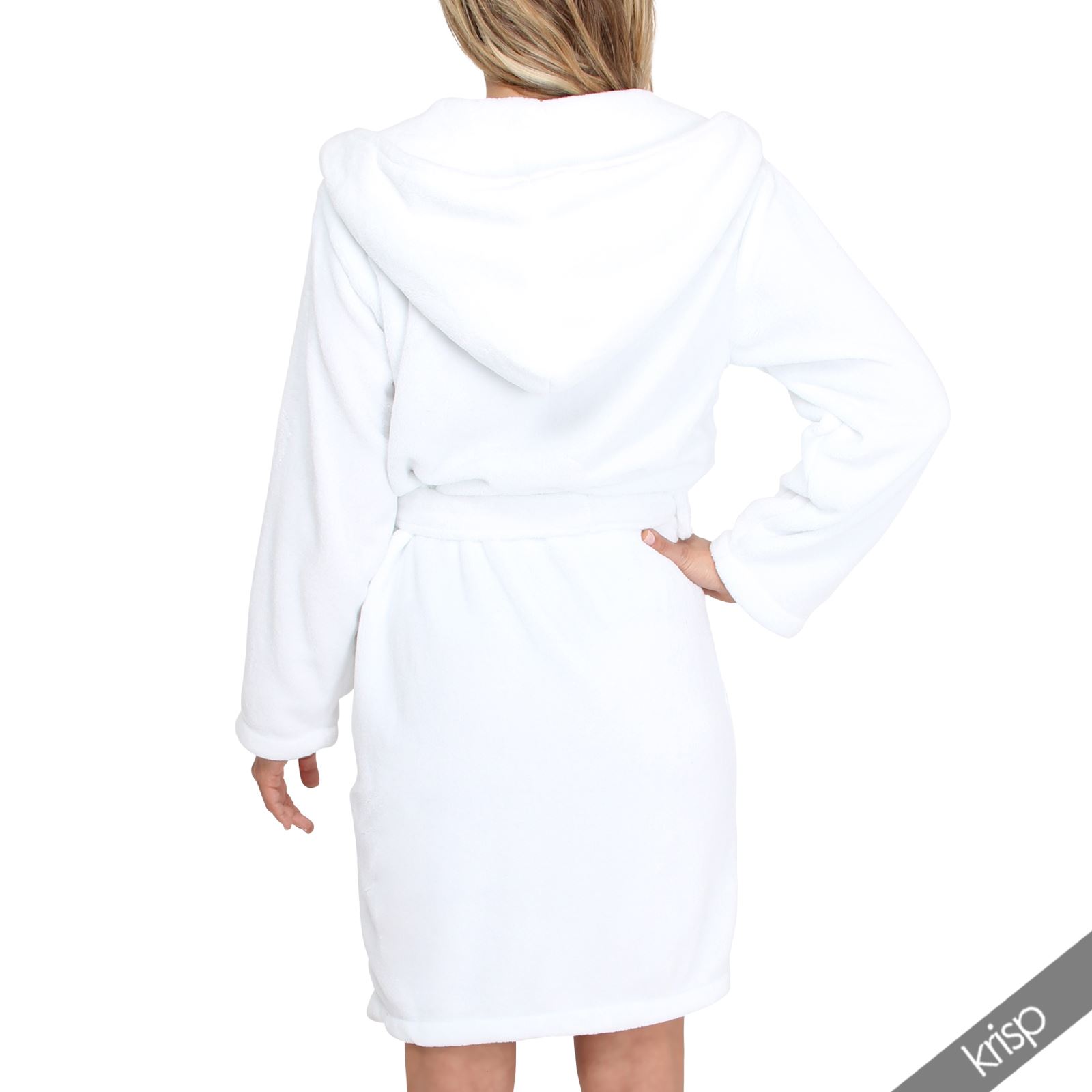 Womens Soft Plain Basic Dressing Gown Hooded Bath Robe Nightwear House