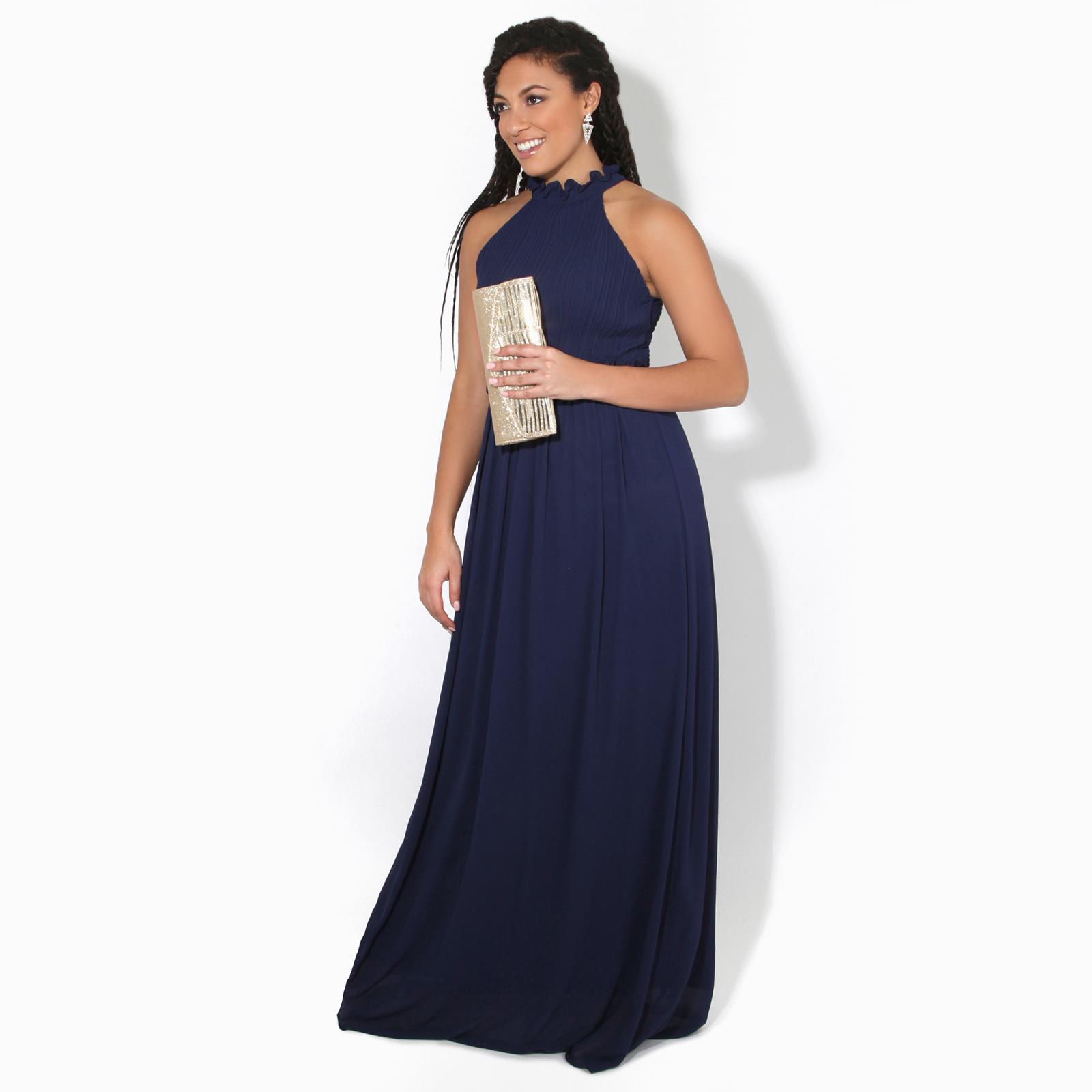 Women Ladies Halter Neck Chiffon Long Maxi Dress Wedding Bridesmaid Formal Party - Picture 16 of 28