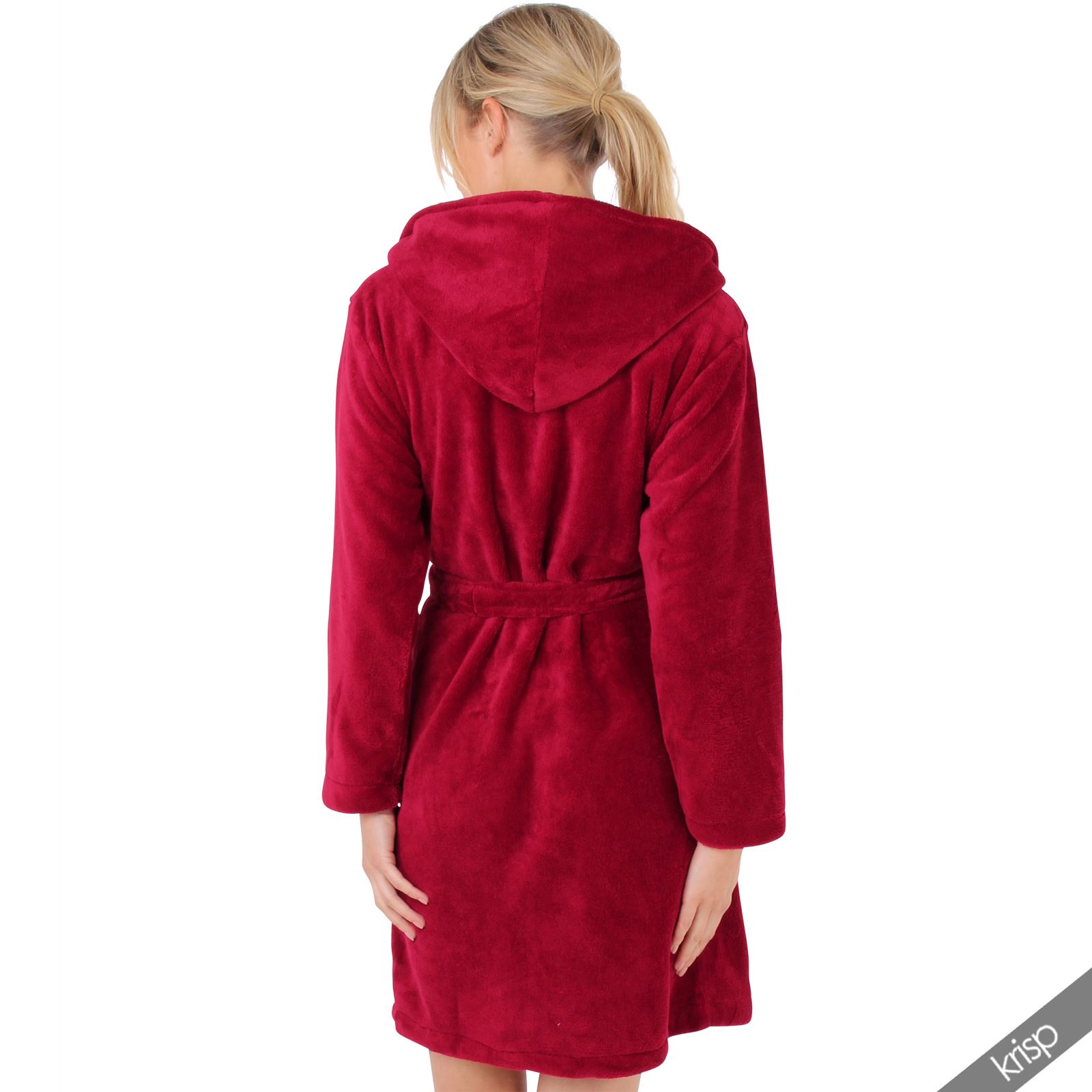 Womens Soft Plain Basic Dressing Gown Hooded Bath Robe Nightwear House