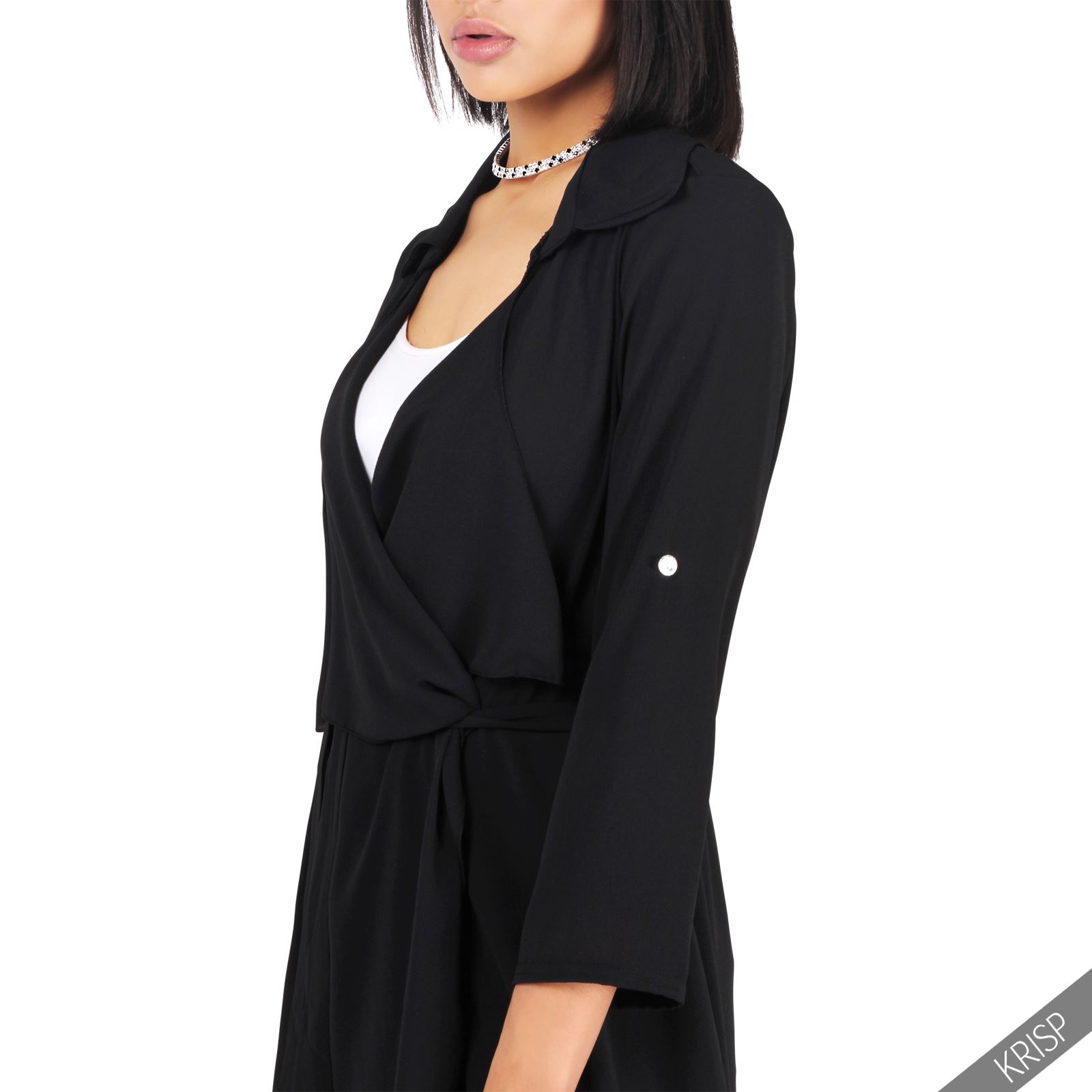 Womens Chic Belted Chiffon Waterfall Coat Ladies Duster Long Cardigan Wrap