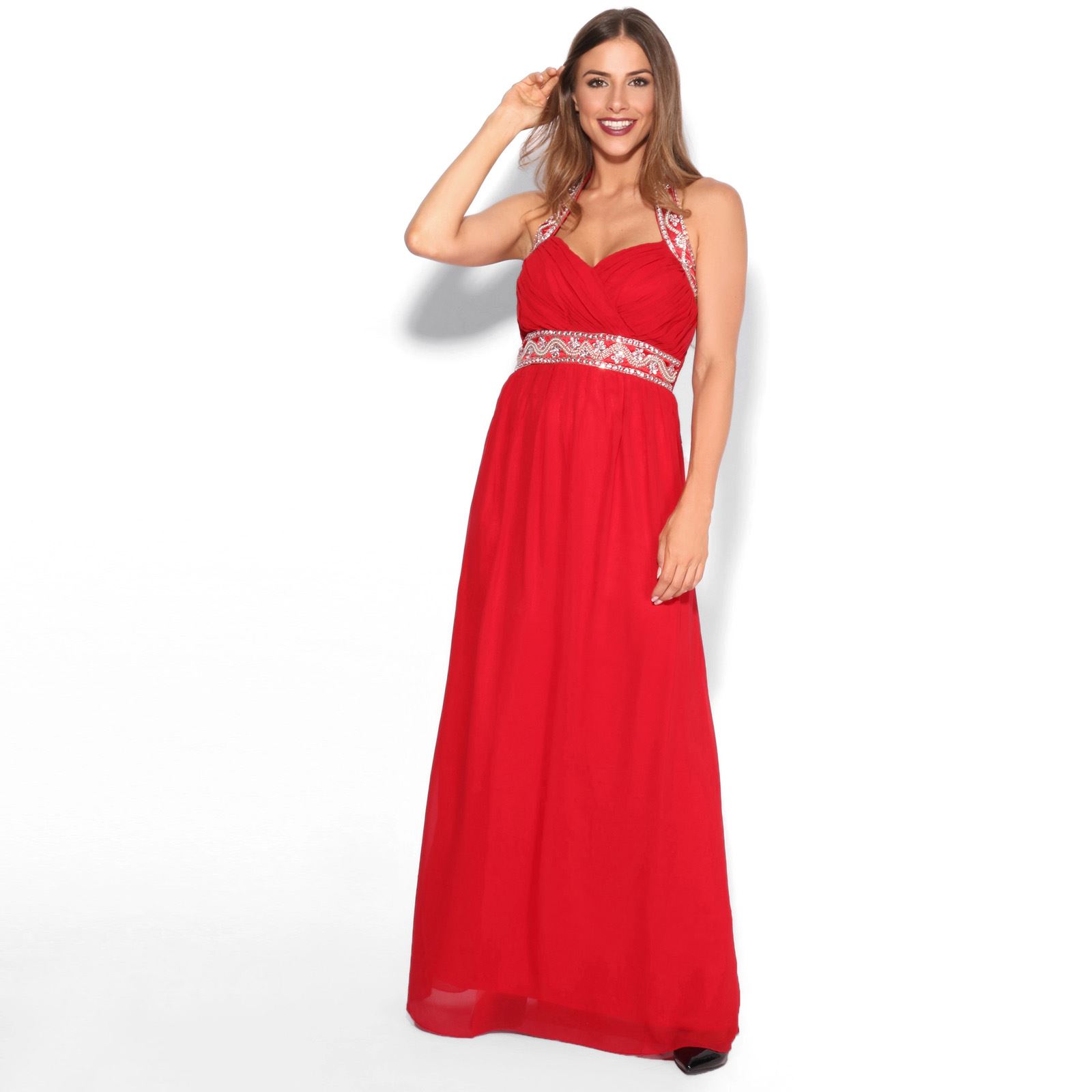 Mujeres Formal Diamante Boda Cóctel Vestido Largo Baile de graduación Maxi Fiesta 8-18 - Imagen 21 de 40