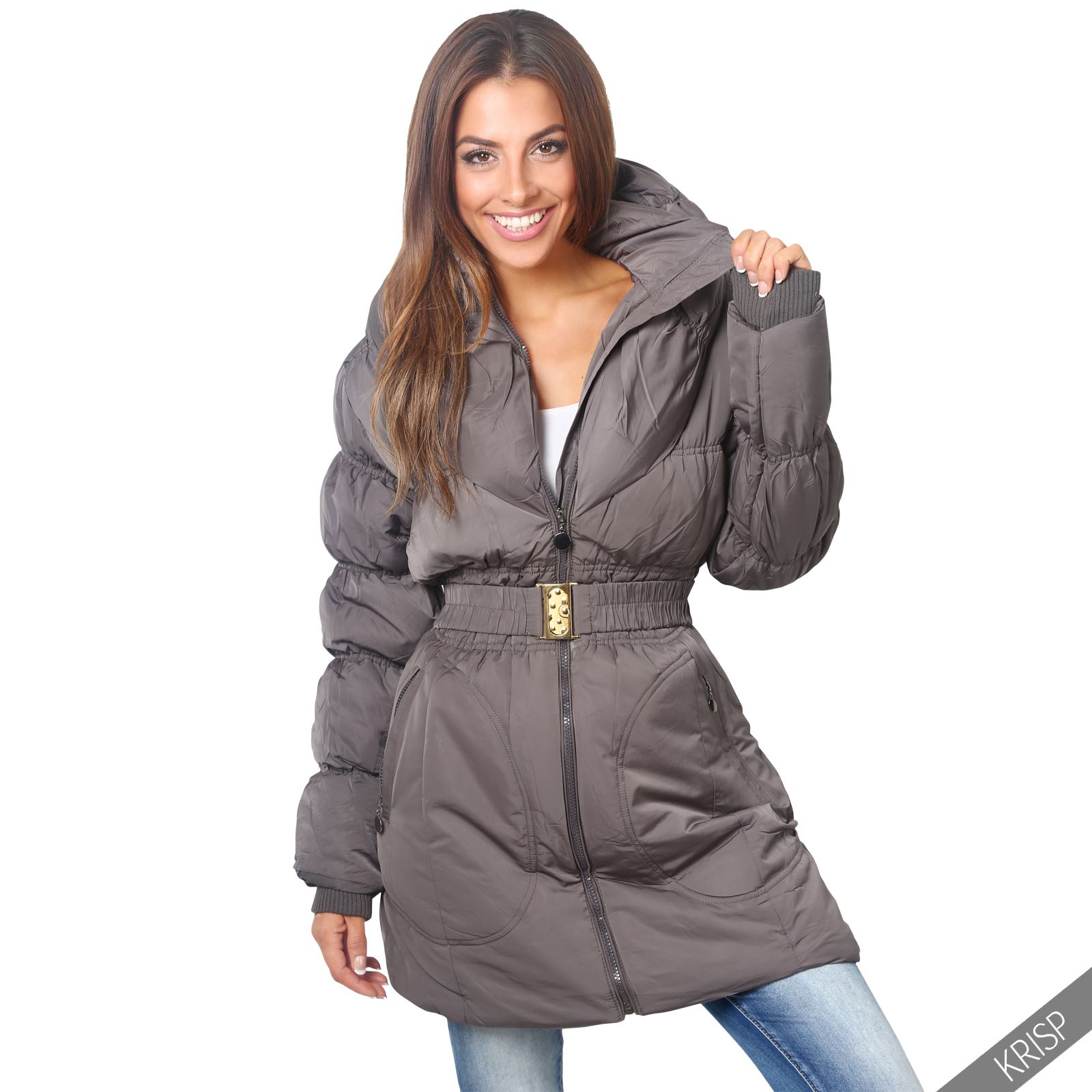 Womens Warm Thick Quilted Padded Collar Ladies Long Puffa Jacket Coat