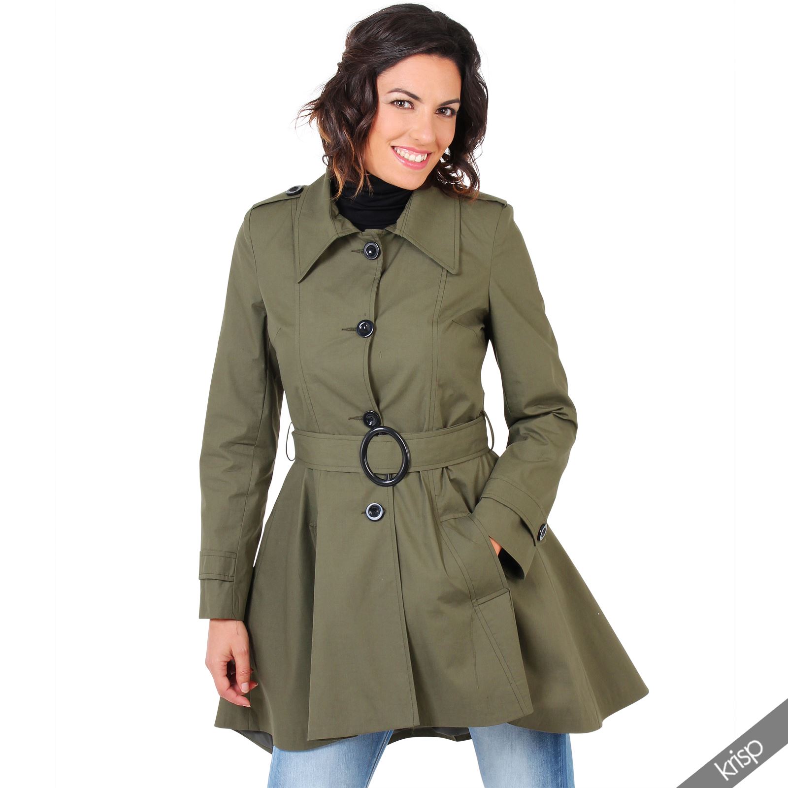 UK Ladies Classic Asymmetric Mac Jacket Womens Military Belted Trench ...