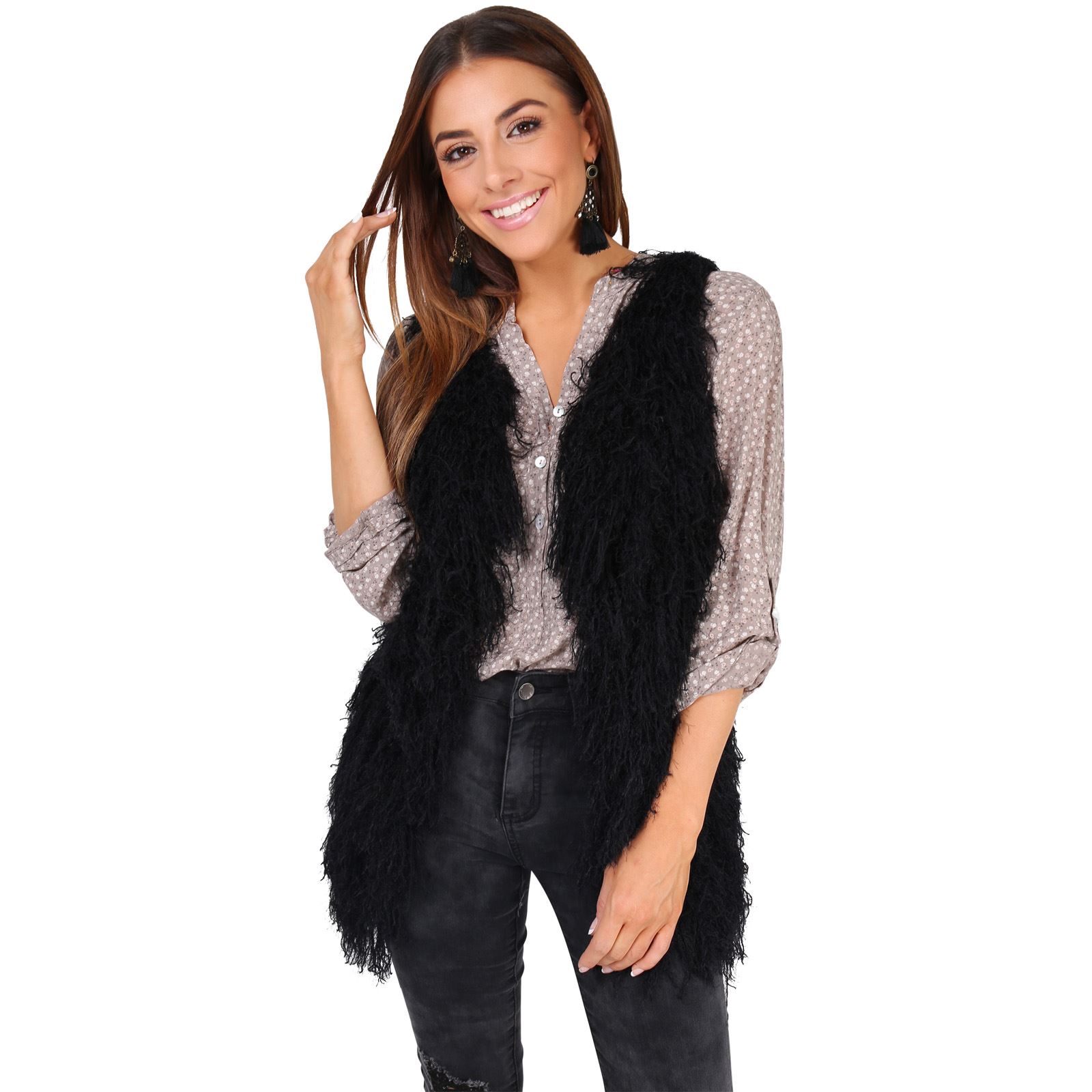 Women Faux Fur Waistcoat Gilet Vest Sleeveless Jacket Ladies Long Shrug