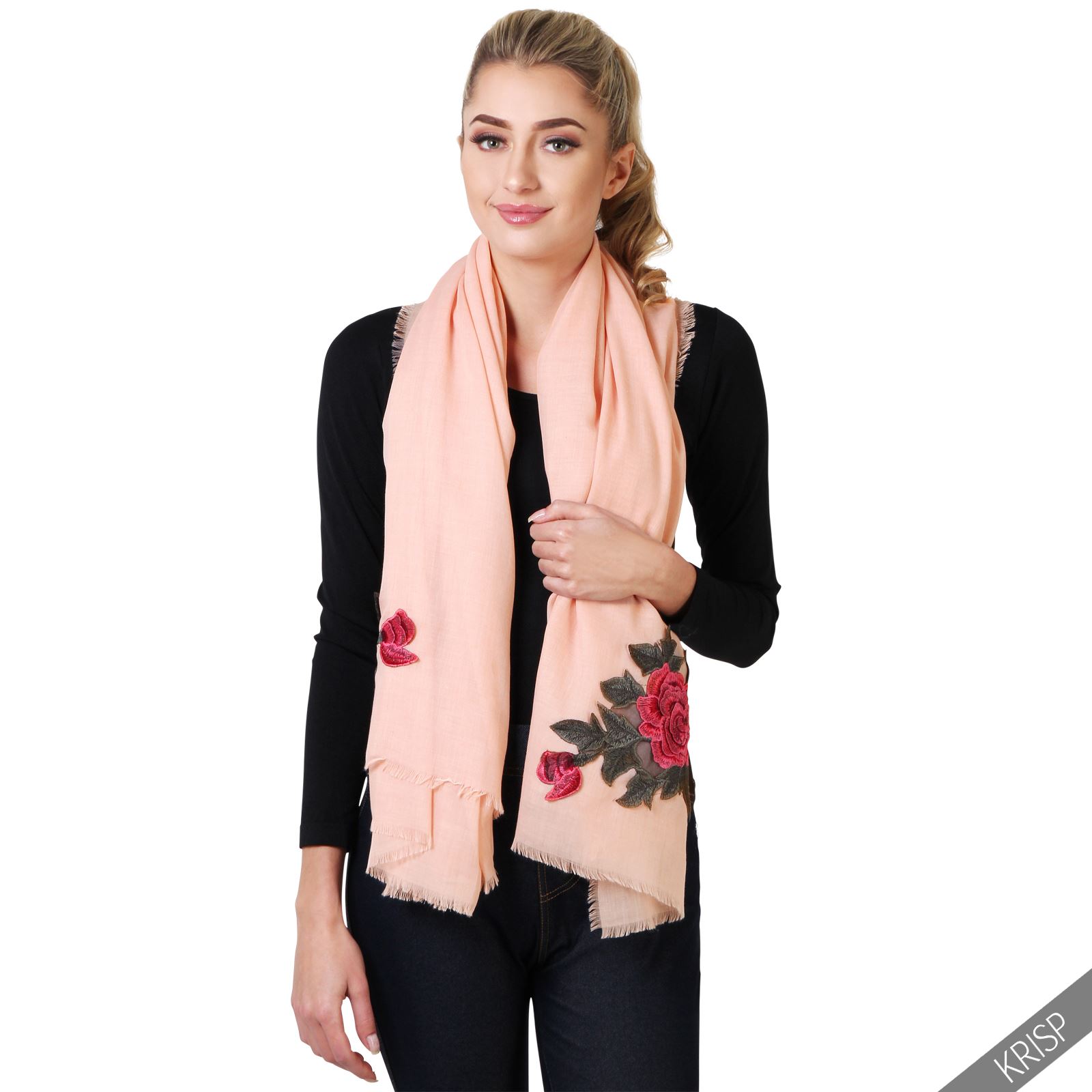 Women Boho Floral Embroidered Soft Scarf Shawl Large Stole Pashmina Fashion Wrap - Picture 4 of 5