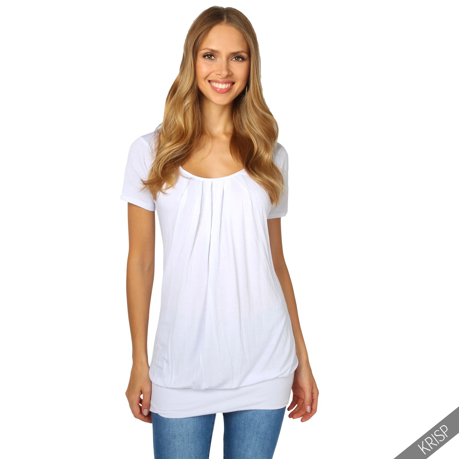 Womens Solid Loose Pleated Long Jersey Top T Shirt Tunic Blouse Plus