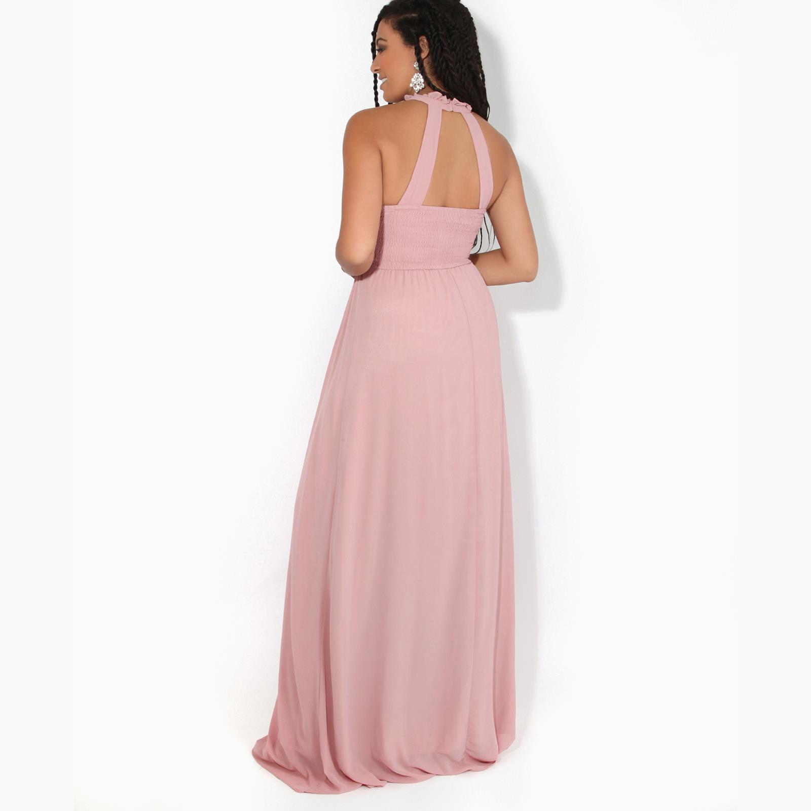 Women Ladies Halter Neck Chiffon Long Maxi Dress Wedding Bridesmaid Formal Party - Picture 11 of 28