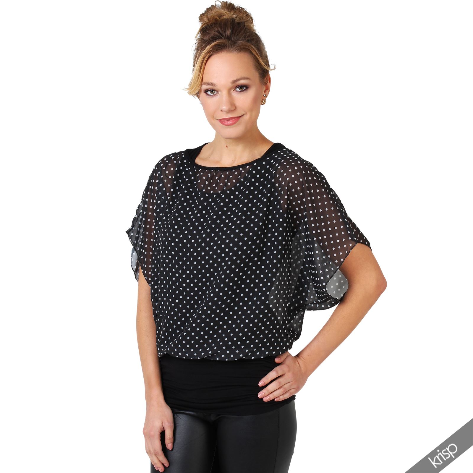 KRISP Womens Oversized Batwing Chiffon Blouse Ladies Tank Top 2 in 1