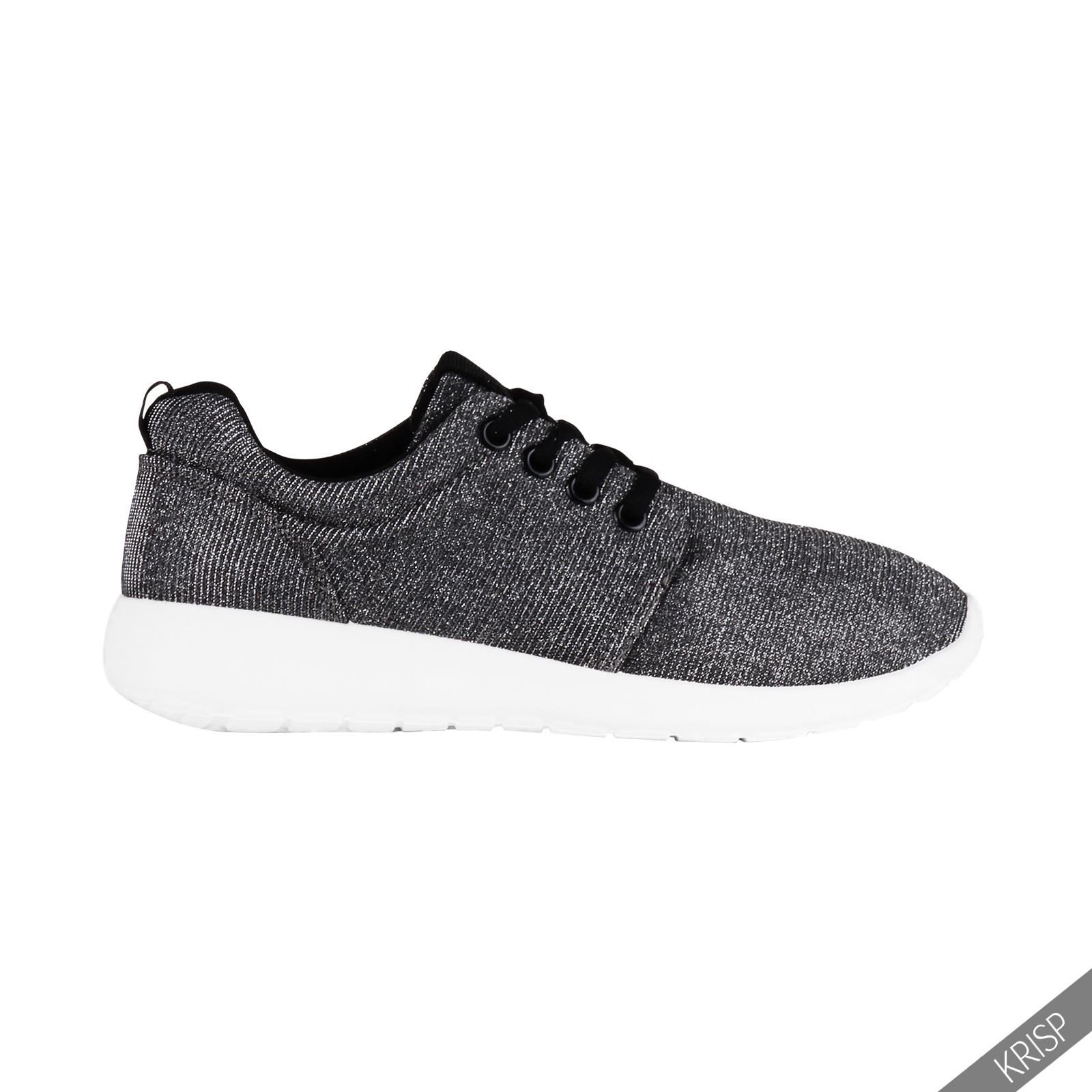 Womens Shiny Fashion Flat Trainers Wedge Sneakers Lace Up Pumps