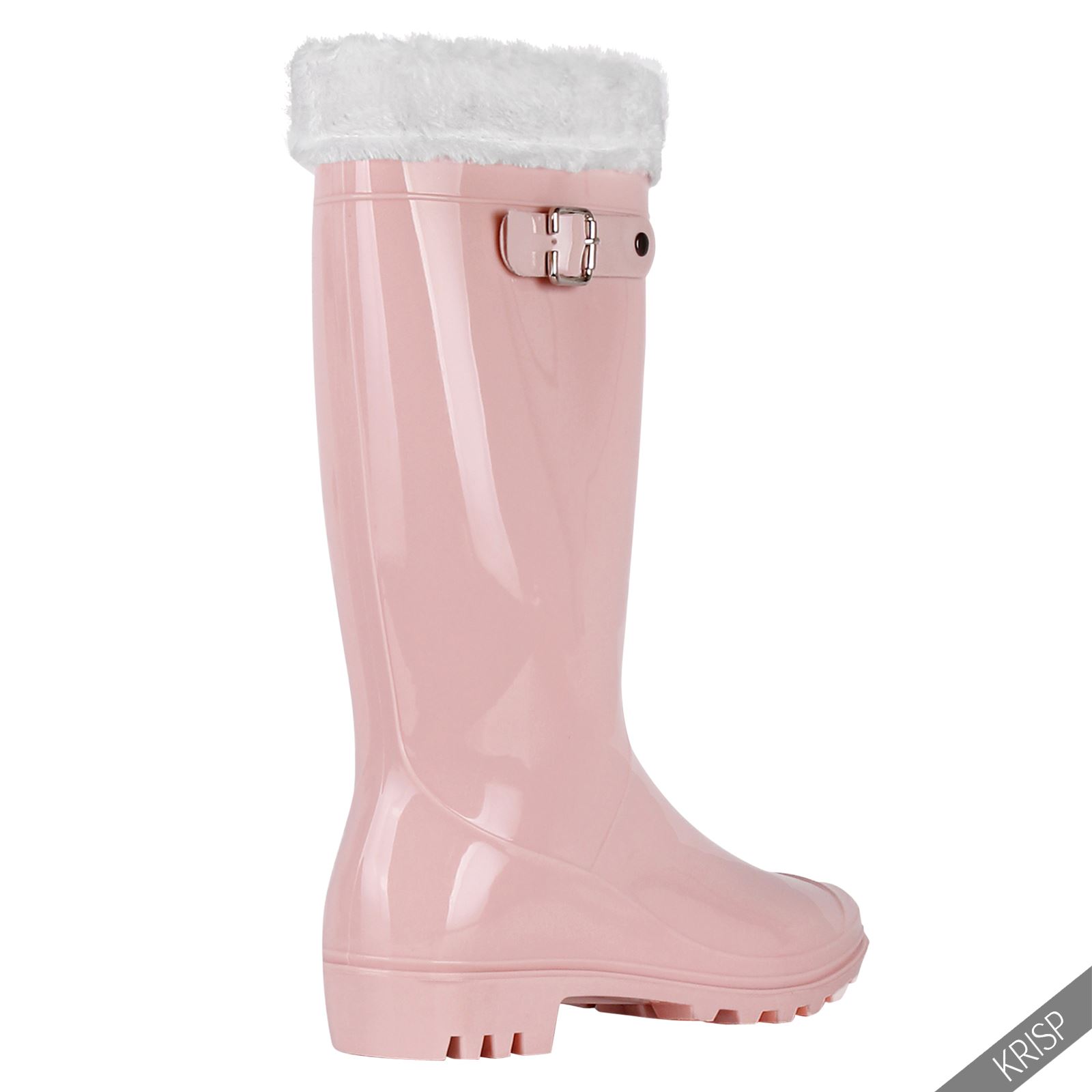 Womens Winter Fur Sock Knee Tall Wellington Boots Patent Stud Calf Rain