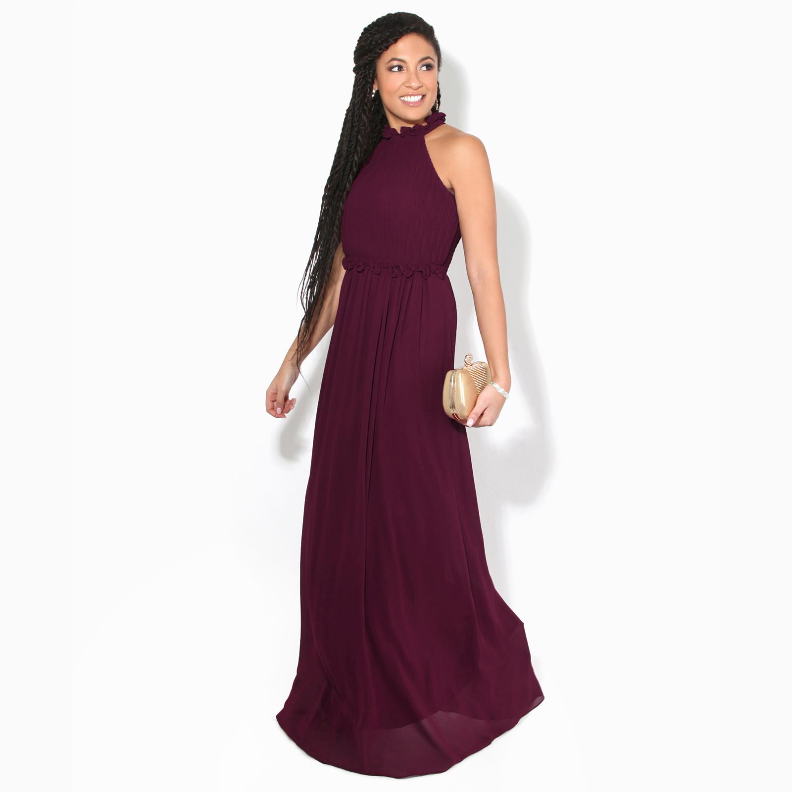 Women Ladies Halter Neck Chiffon Long Maxi Dress Wedding Bridesmaid Formal Party - Picture 28 of 28
