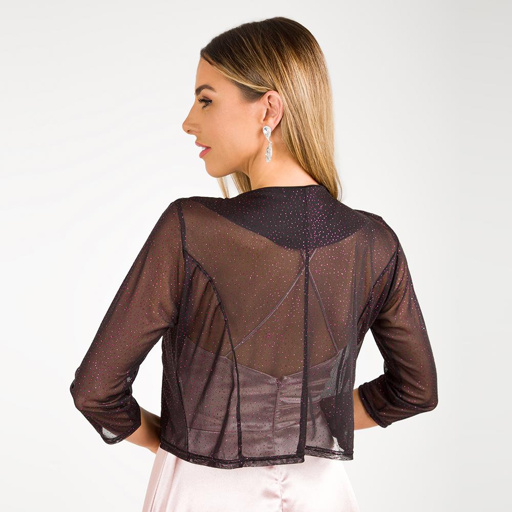 Women Mesh Party Shrug See Through Glitter Evening Sheer Bolero Wrap Crop Top - Picture 8 of 9