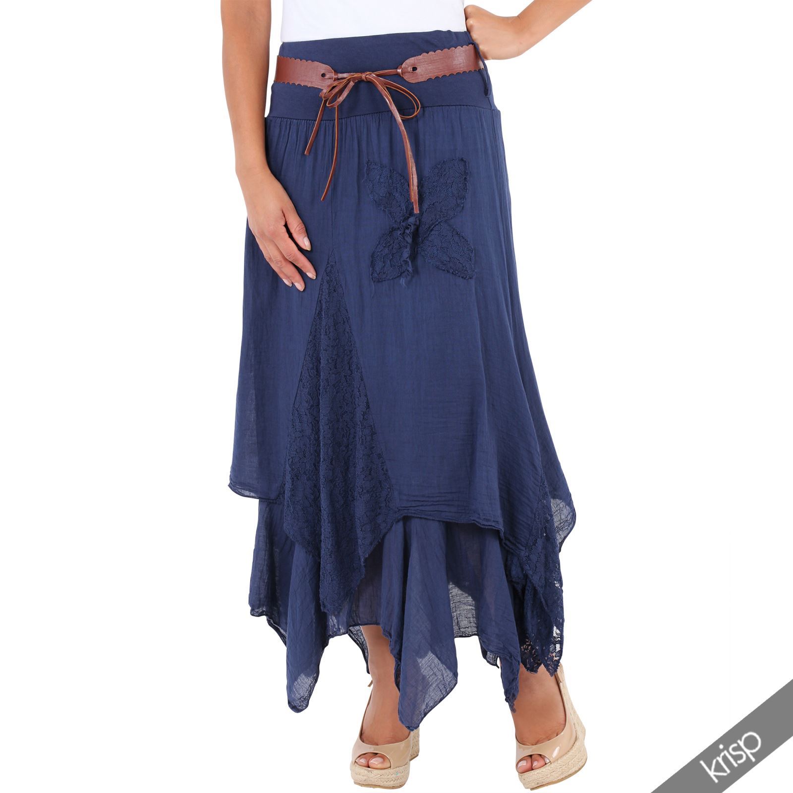 Womens Boho Gypsy Skirt Maxi Drape Long Tiered Cotton Lace Hitched Hem Festival - Picture 12 of 15