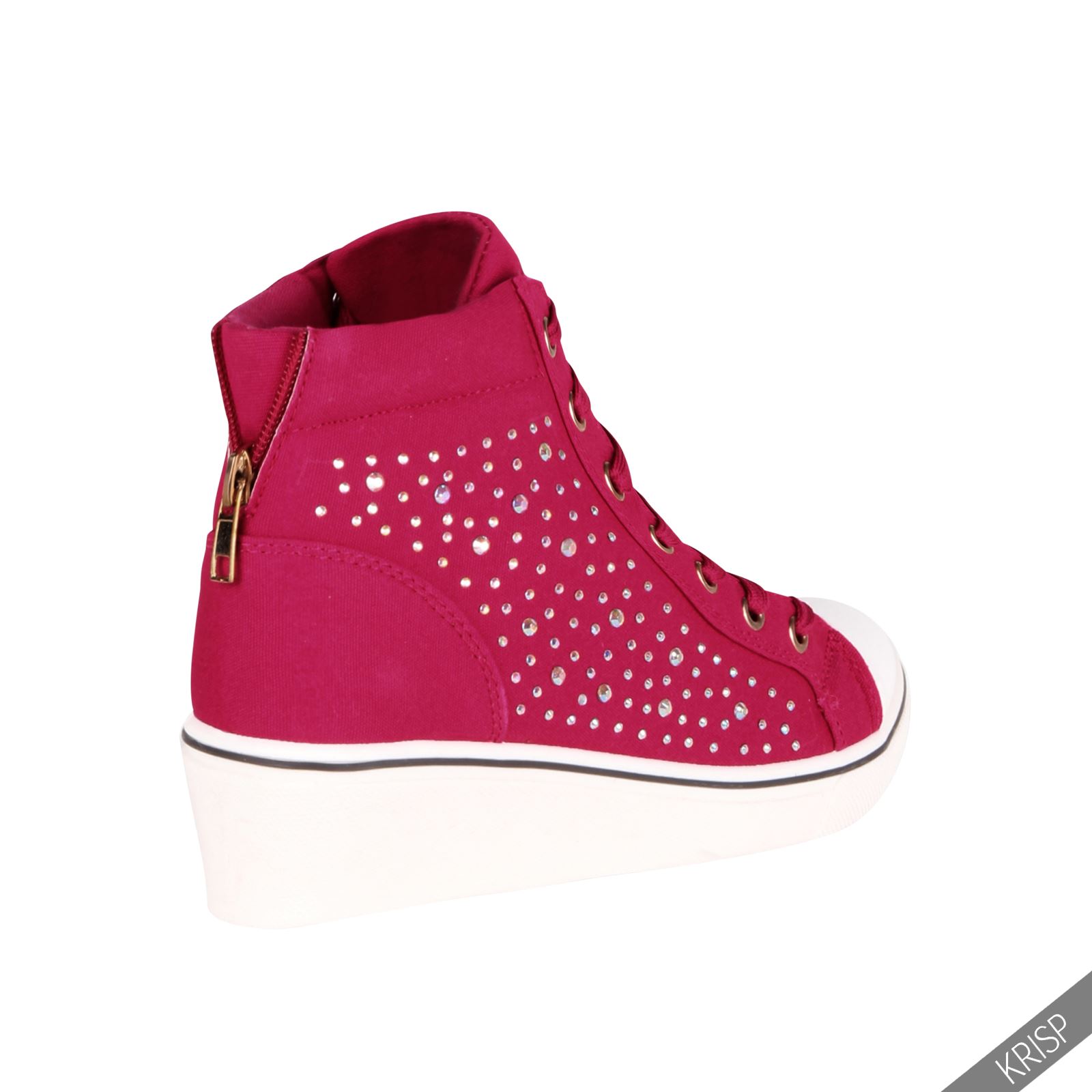 Femmes Baskets Brillantes Haut Talon Compens?� Strass Sneakers Taille 36-41 | eBay