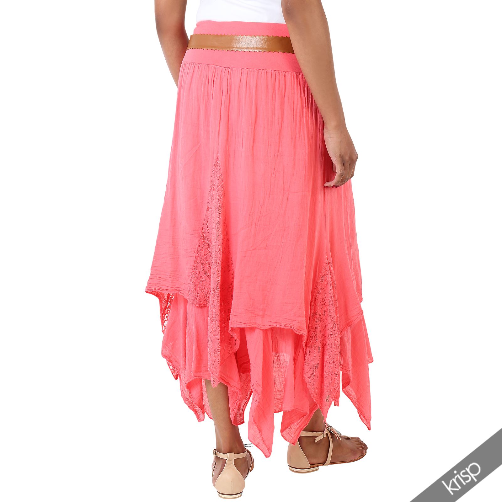 Womens Ladies Simple Long Cotton Gypsy Skirt Hippie Boho Asymmetric