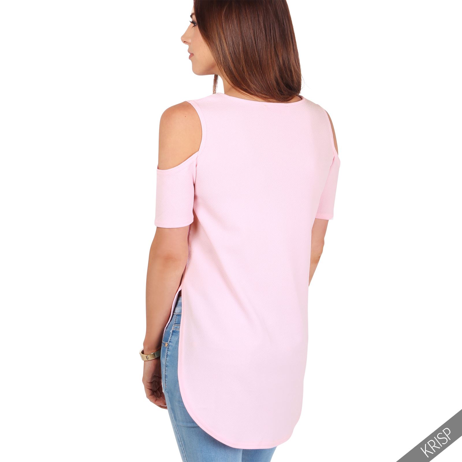 Dip Hem Cold Shoulder Printed T Shirt