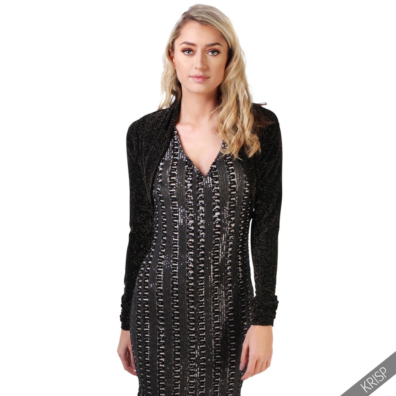 Femmes Bol?�ro Gilet Cardigan Veste Blazer Court Crop Soir?�e Lurex Brillant Dor?� | eBay