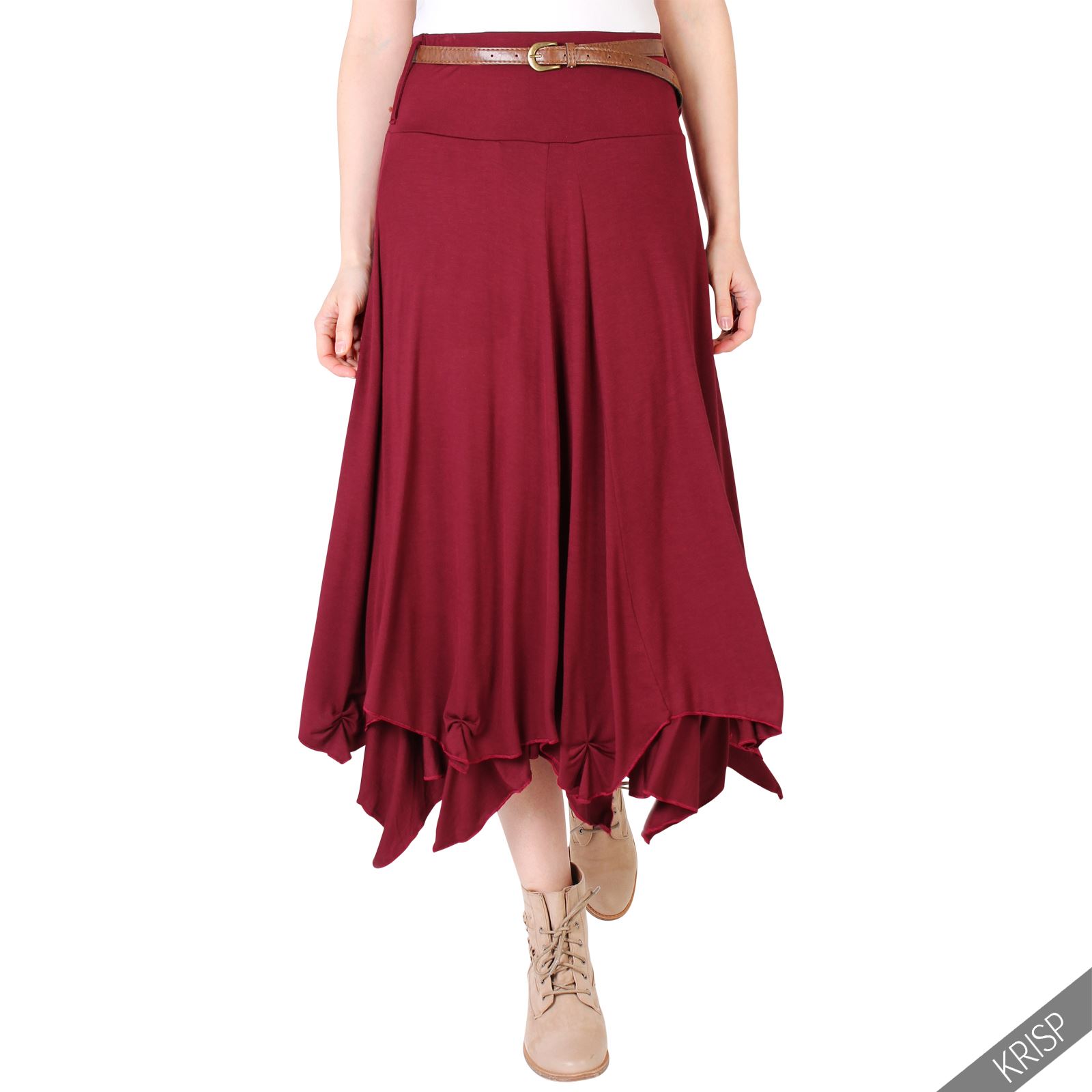 Womens Stretch Jersey Belted Hitched Up Gypsy Hippie Long Maxi Skirt Festival eBay