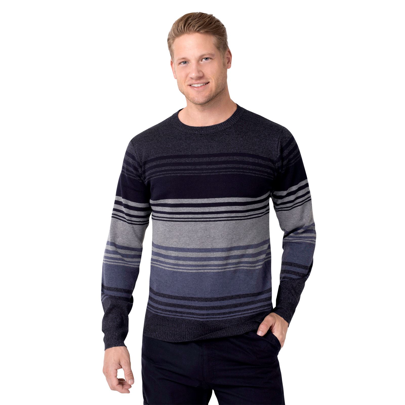 Mens Striped Wool Knit Smart Casual Crew Neck Jumper Sweater Pullover