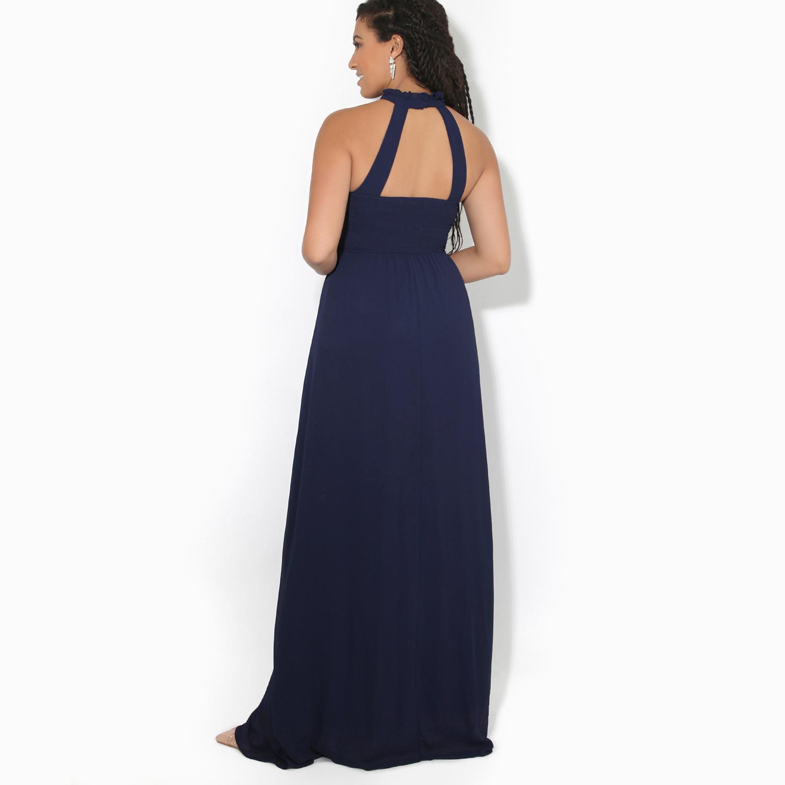 Women Ladies Halter Neck Chiffon Long Maxi Dress Wedding Bridesmaid Formal Party - Picture 15 of 28