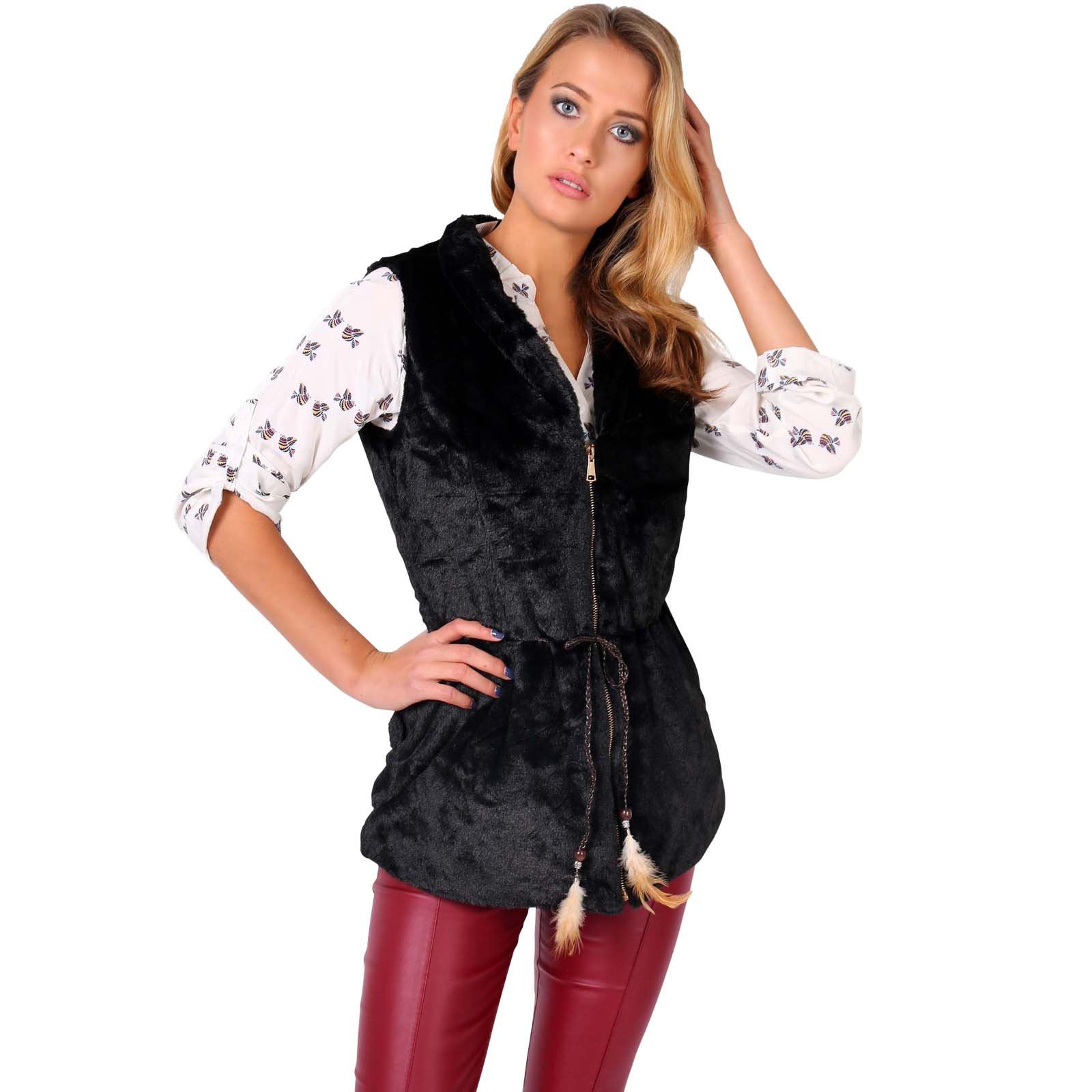 Women Faux Fur Waistcoat Gilet Vest Sleeveless Jacket Ladies Long Shrug