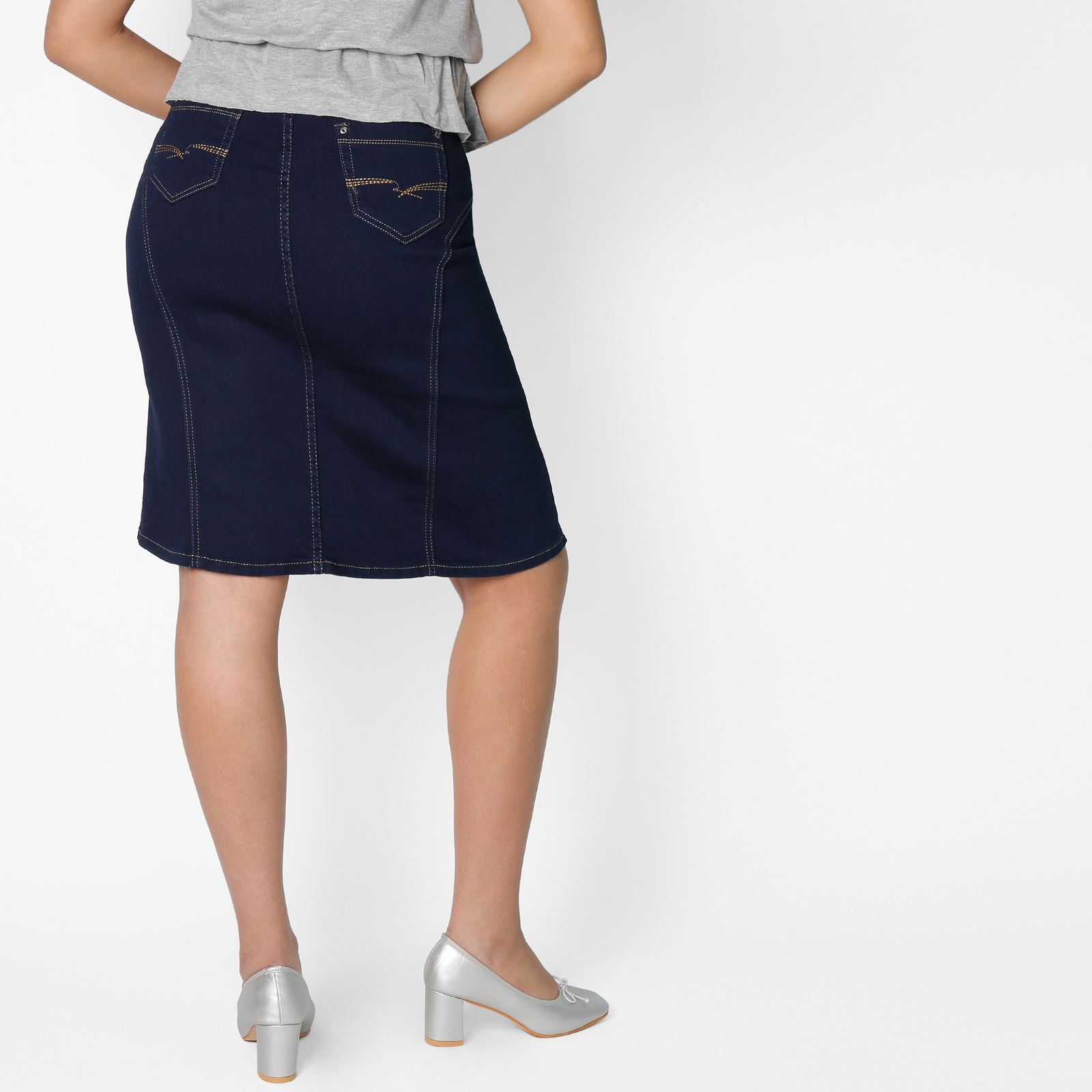 Donna Mini Gonna in denim bianco cotone vita matita medio TG 8 10 12 14 16 18 20