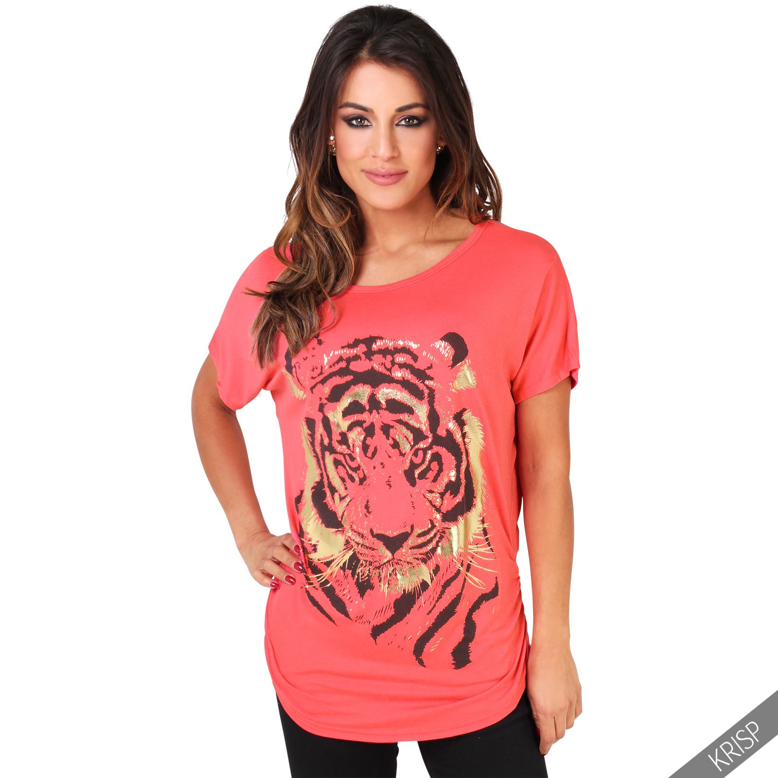 Womens Oversized Batwing T Shirt Ladies Baggy Animal Tiger Blouse Print
