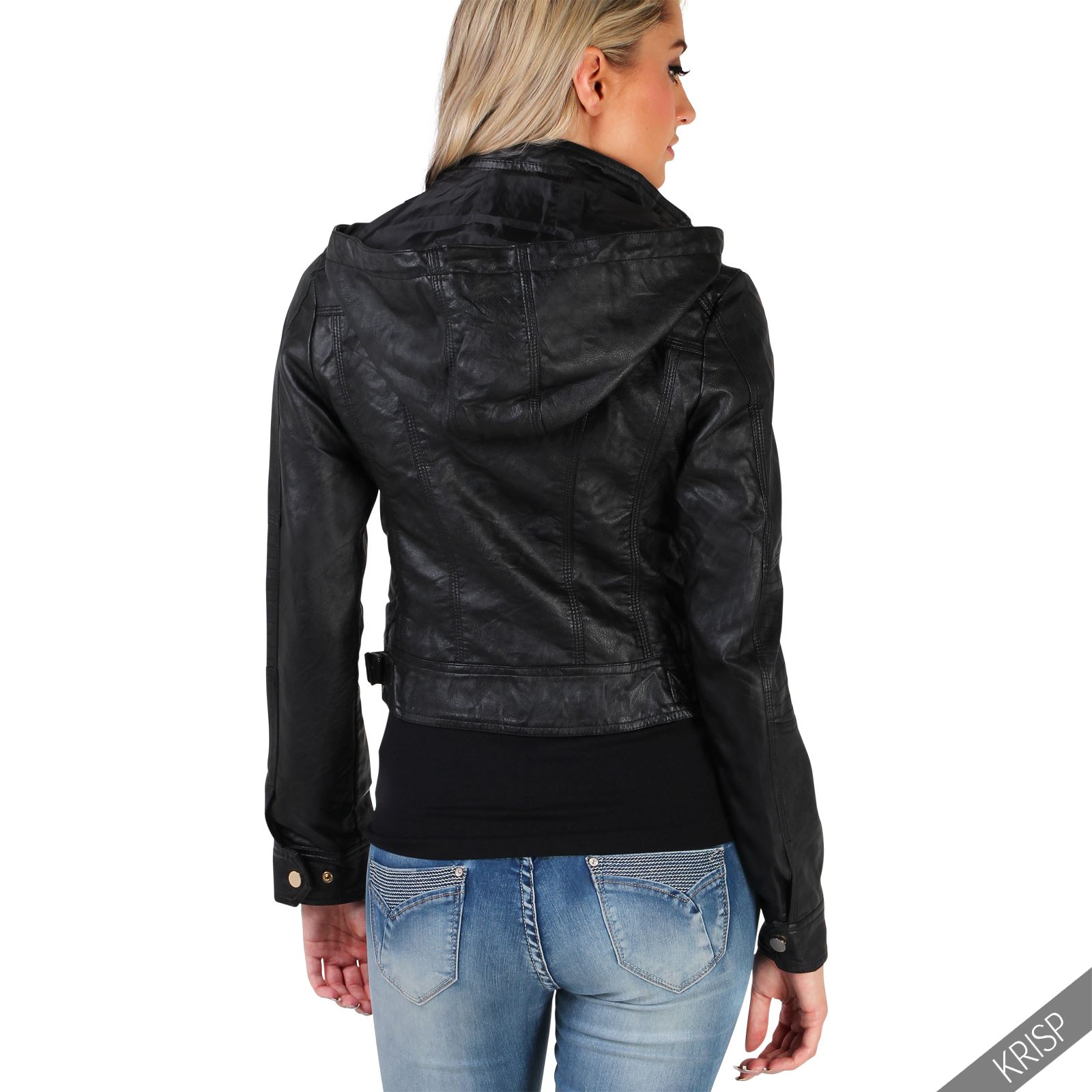 Womens Ladies 2 in 1 Detachable Hood Soft Cropped Zip Up Biker Jacket Parka Coat | eBay
