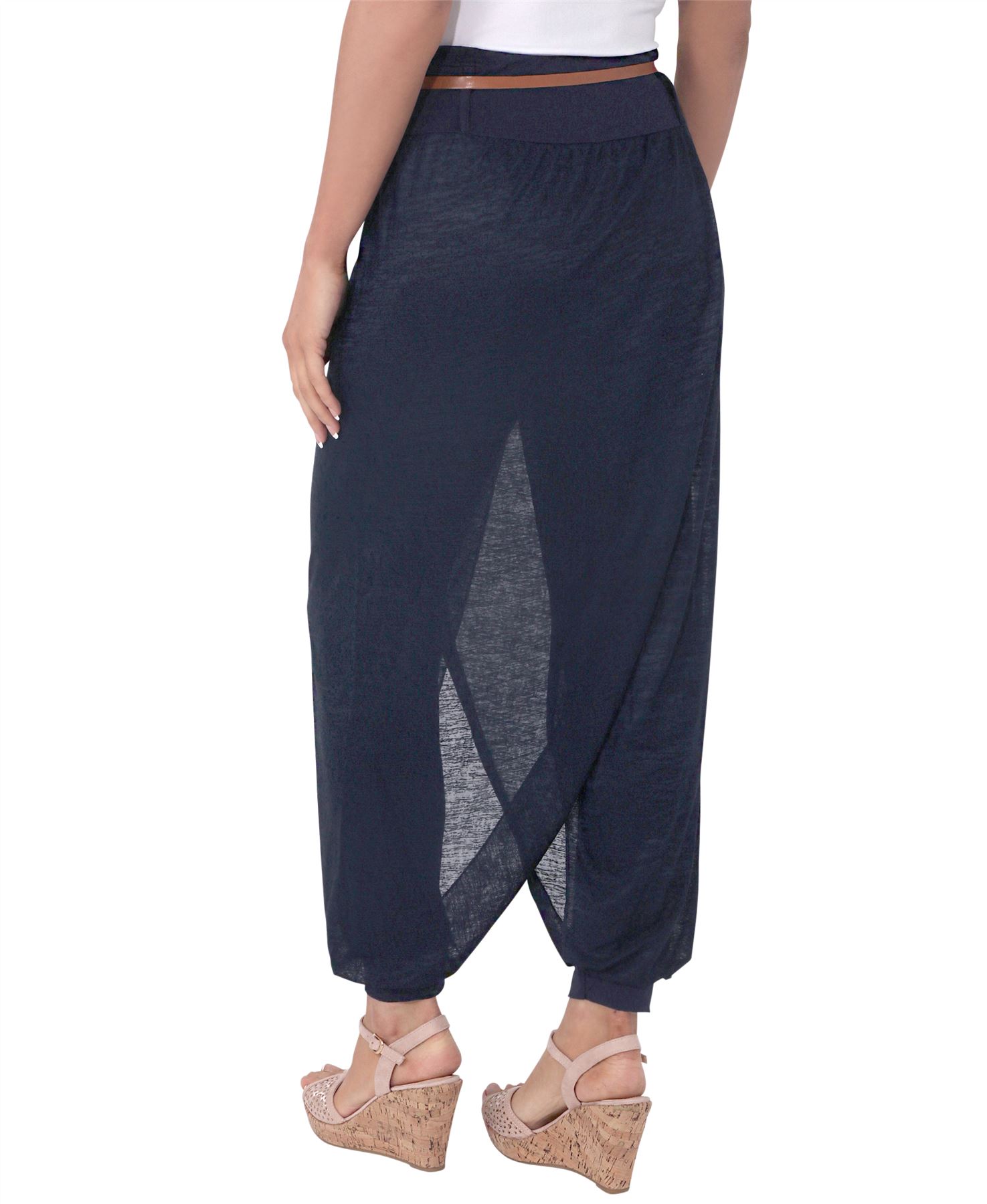 Womens Boho Trousers Harem Pants Baggy Wrap Over Genie Summer Leggings