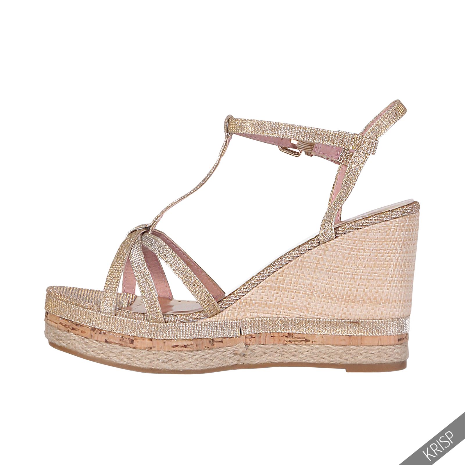 Womens Ladies High Platform Wedge Heel Open Toe T Bar Sandals