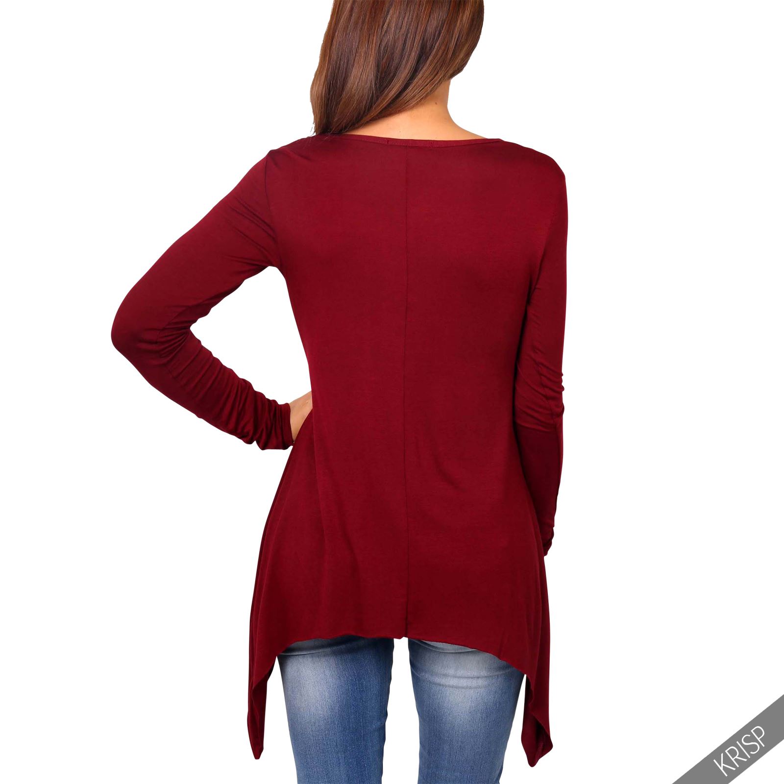 Download Womens Long Sleeve Jersey Tops Hanky Hem Loose Pleated ...