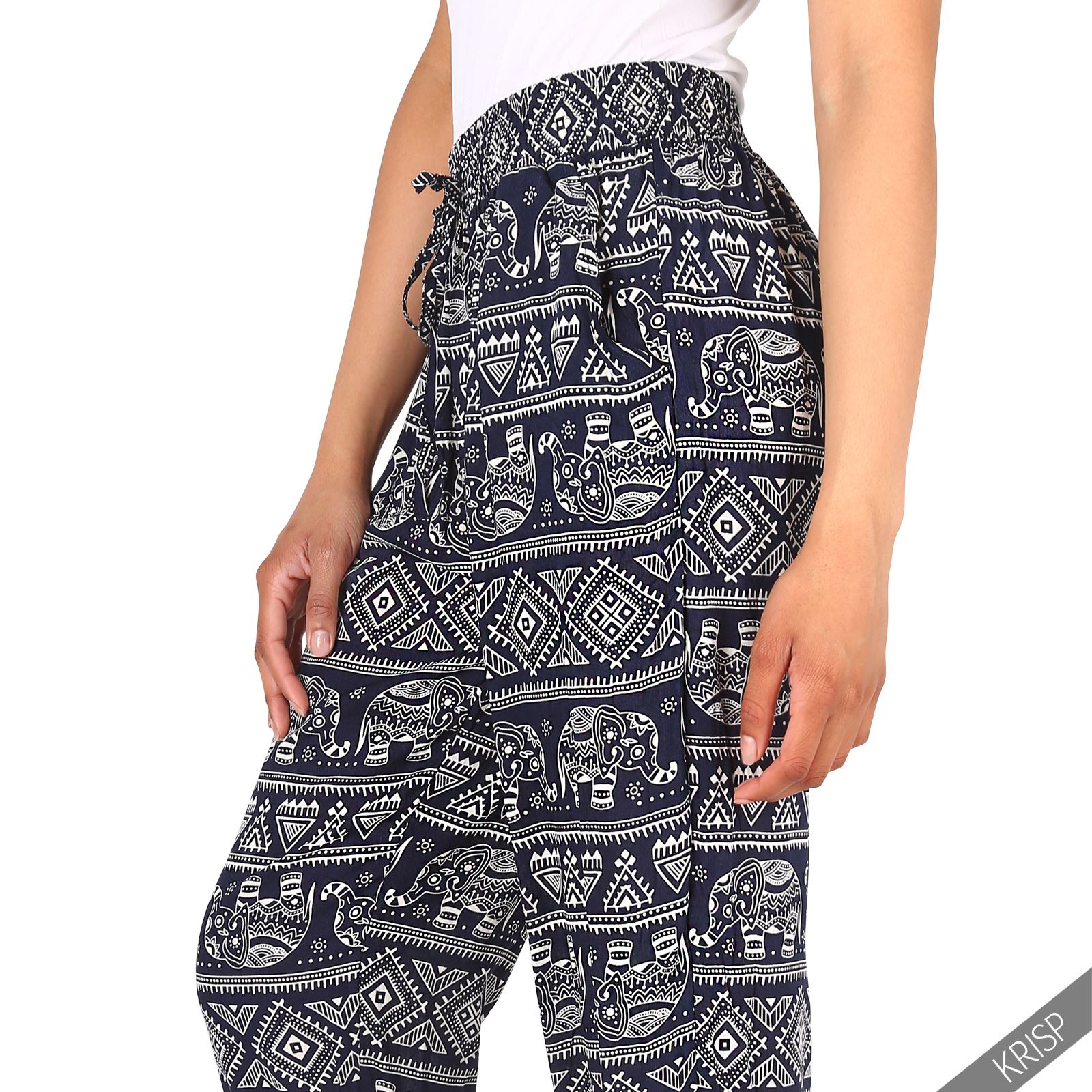 Womens Ladies Hippie High Waisted Baggy Leg Summer Harem Trousers Pants