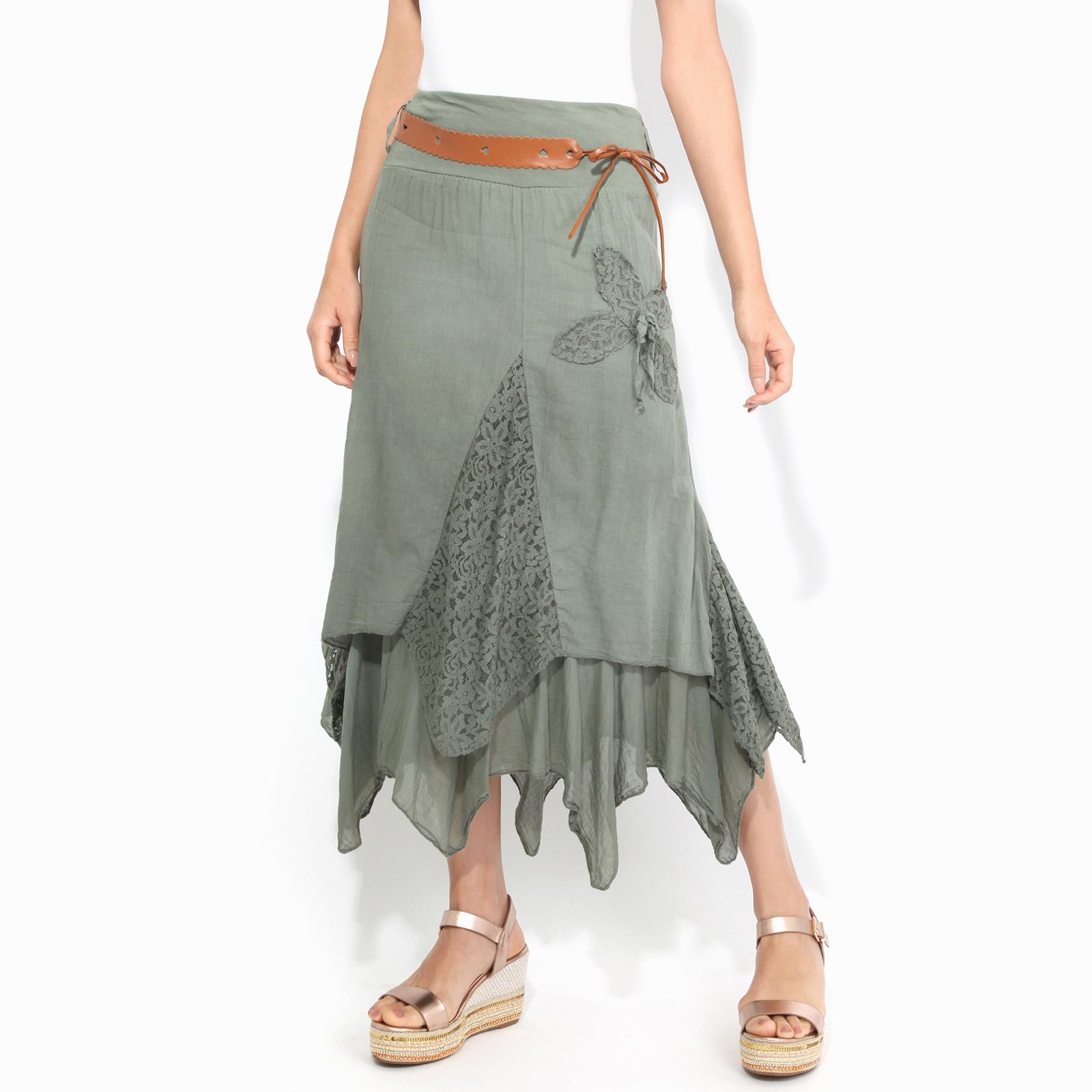 Womens Boho Gypsy Skirt Maxi Drape Long Tiered Cotton Lace Hitched Hem Festival - Picture 8 of 15
