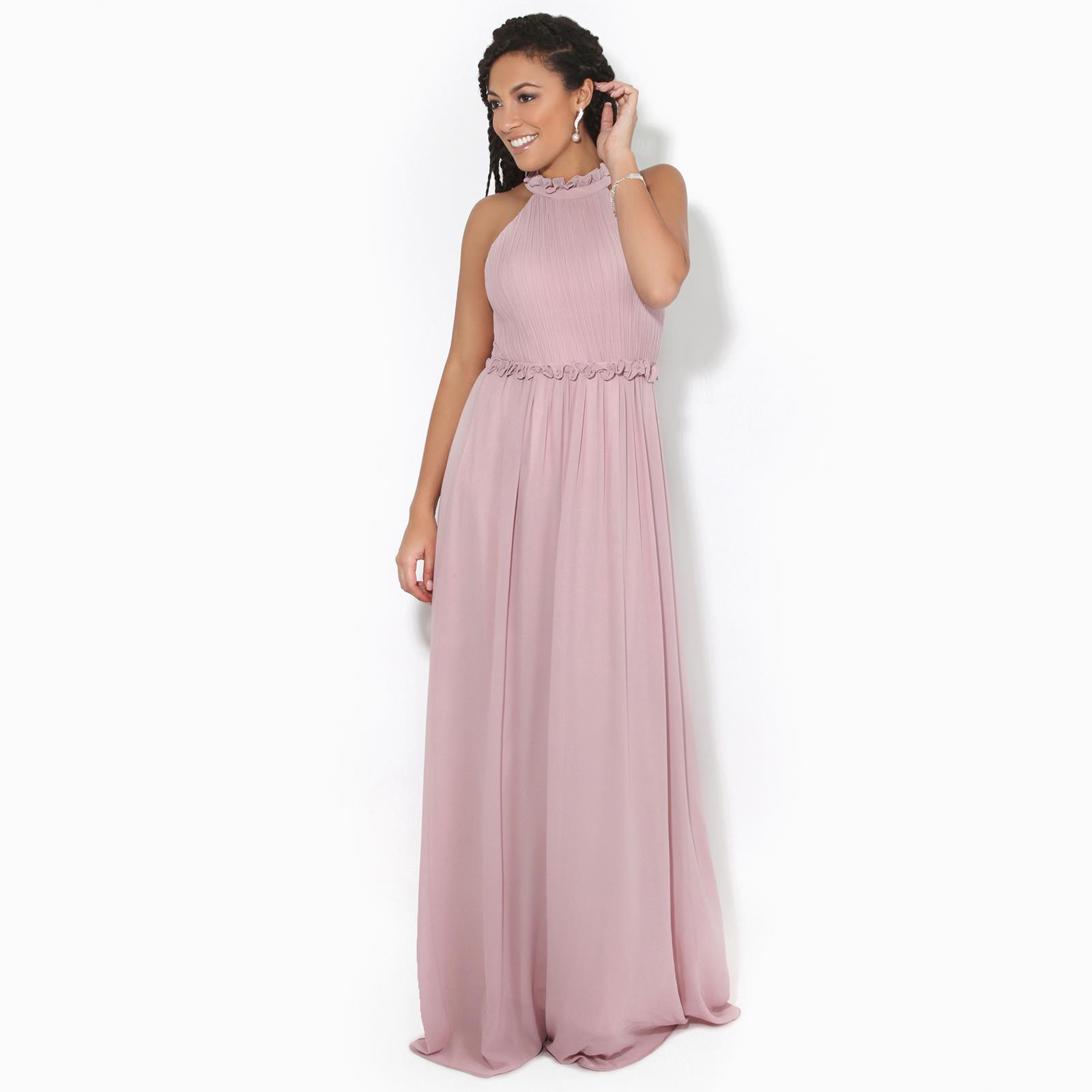 Women Ladies Halter Neck Chiffon Long Maxi Dress Wedding Bridesmaid Formal Party - Picture 21 of 28